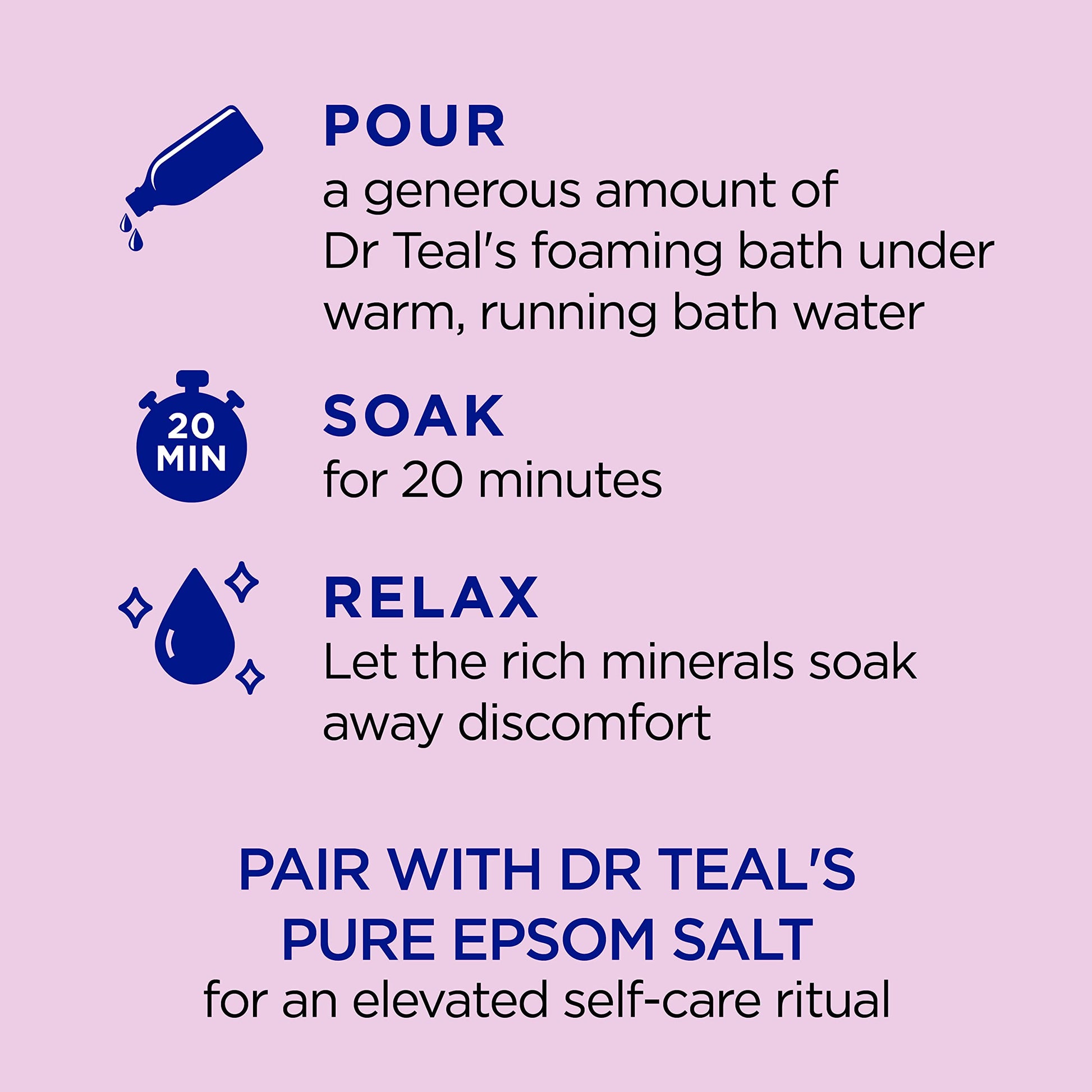 Dr Teal's - Baño espumoso con sal pura de Epsom, saúco negro con vitamina D, 34 onzas líquidas (paquete de 4)