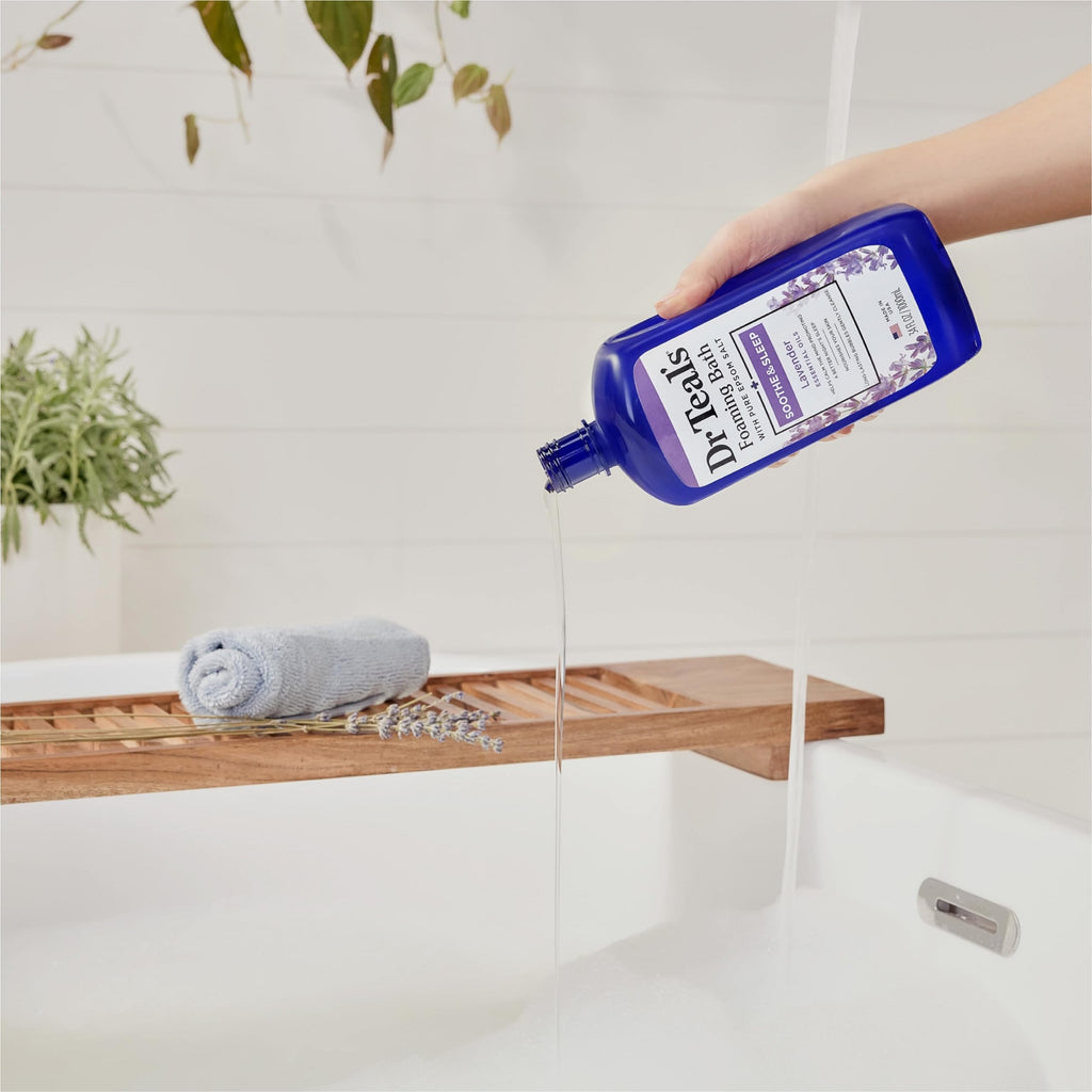 Dr Teal's - Baño espumoso con sal pura de Epsom, calma y duerme con lavanda, 34 onzas líquidas (paquete de 4)