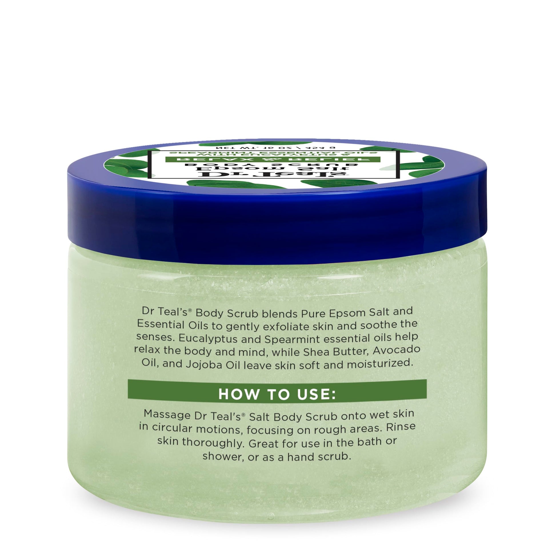 Dr Teal's - Exfoliante corporal de sal pura de Epsom, Relax & Relief con aceites esenciales de eucalipto y menta verde, 16 onzas (paquete de 3)