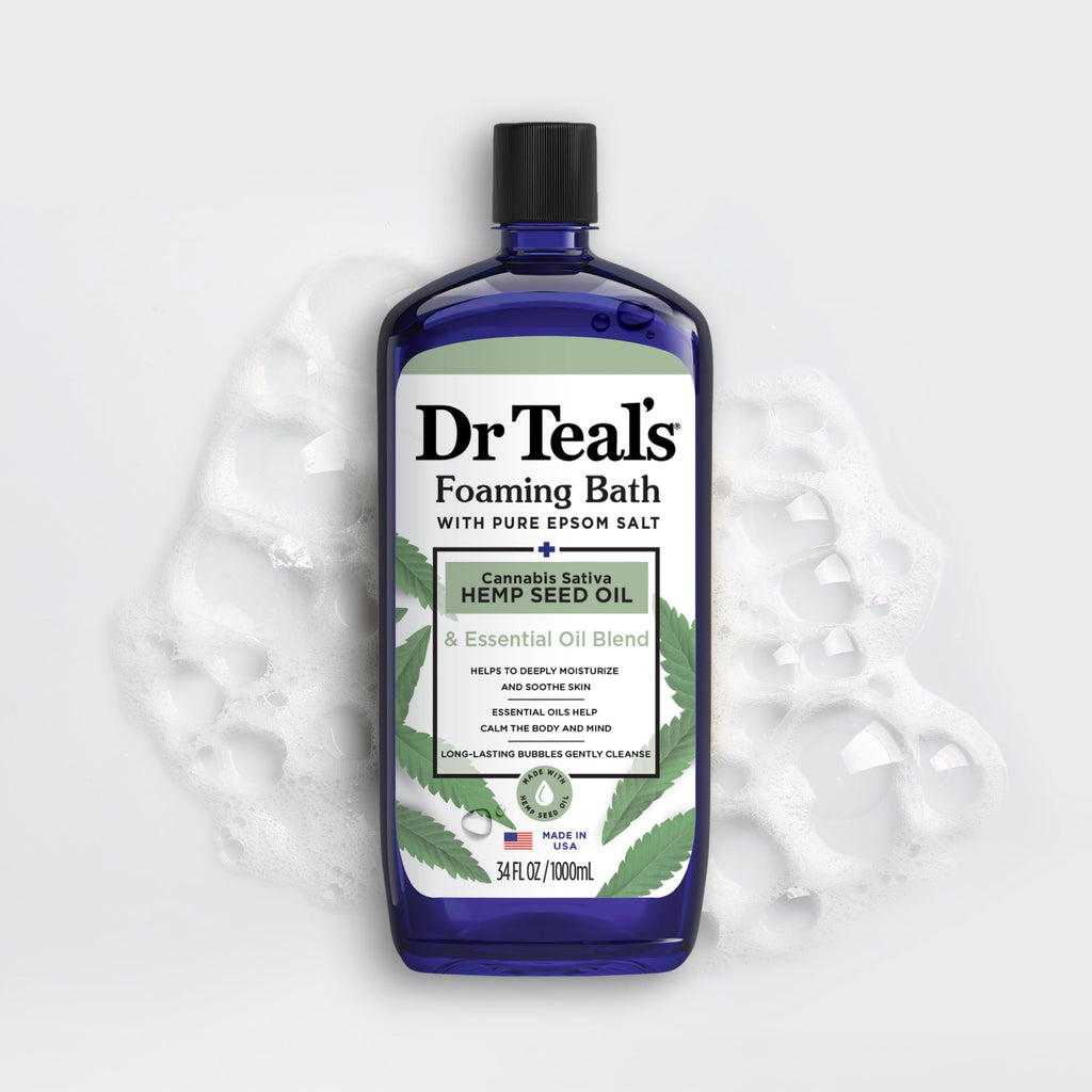Dr Teal's - Baño espumoso con sal pura de Epsom, aceite de semilla de cáñamo de cannabis sativa, 34 onzas líquidas (paquete de 2)