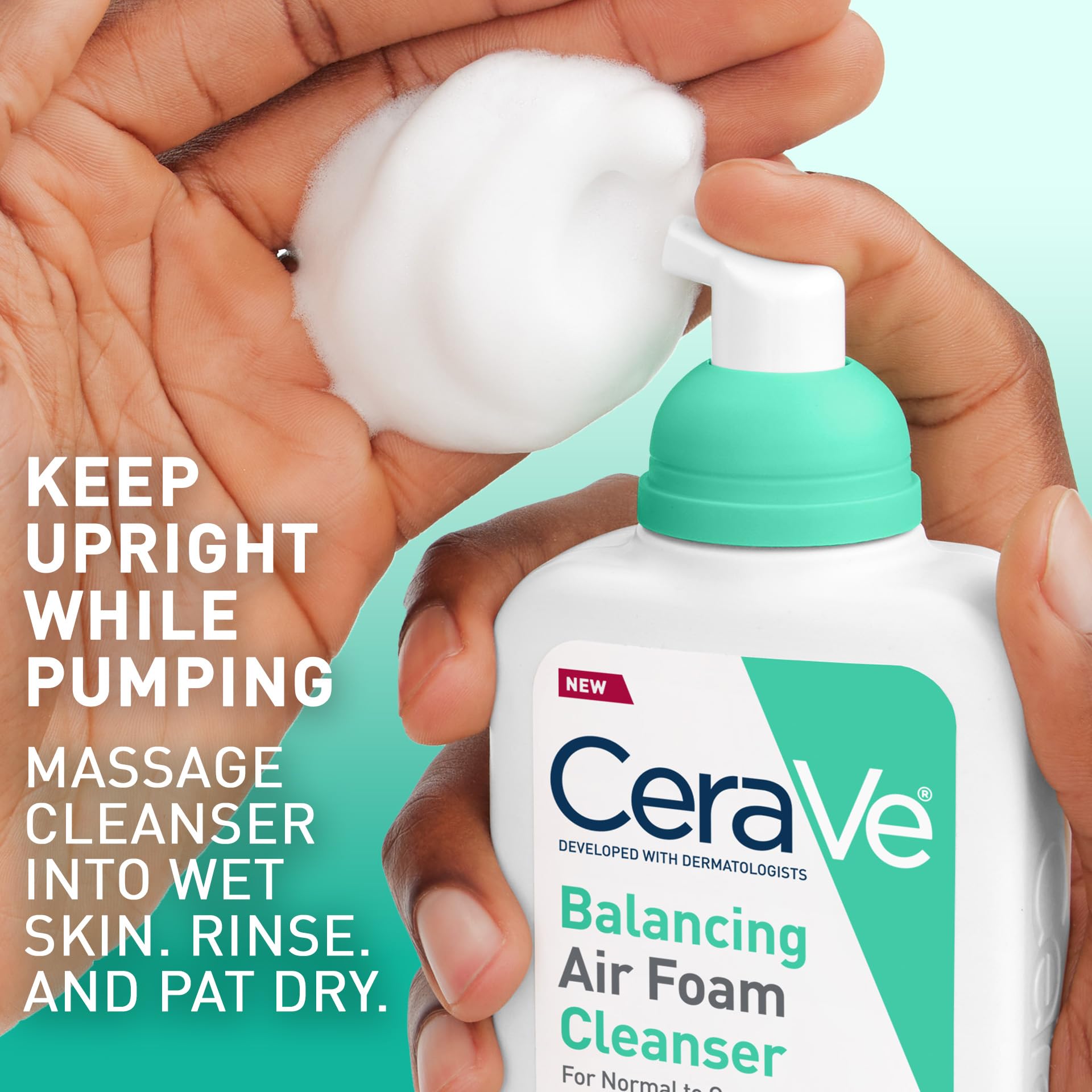 CeraVe - Jabón facial de espuma de aire equilibrante, limpiador facial espumoso para piel mixta, control de aceite de 8 horas + hidratación 24 horas, sin fragancia y no comedogénico, con glicolisina y 3