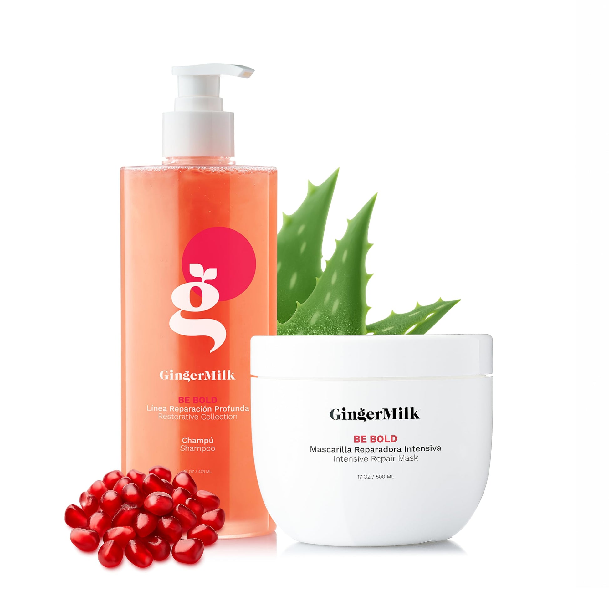 Ginger Milk - Kit de reparación del cabello - Shampoo y Mascarilla para el cabello revitalizante y mascarilla reparadora intensiva para cabello dañado - Restaura, fortalece y nutre tus pelos para un brillo