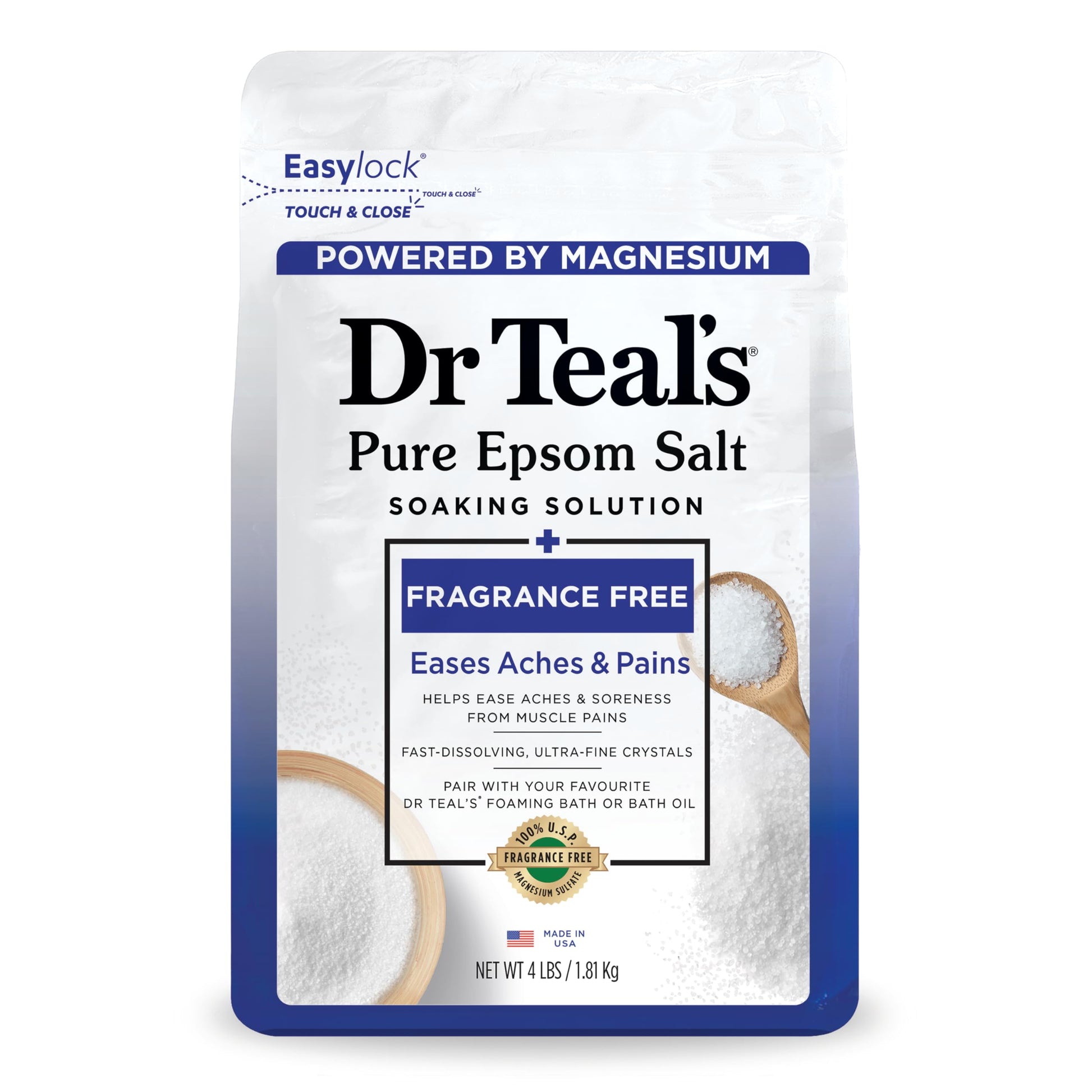 Dr Teal's - Sal de Epsom pura, sin fragancia, 4 lbs (el empaque puede variar)