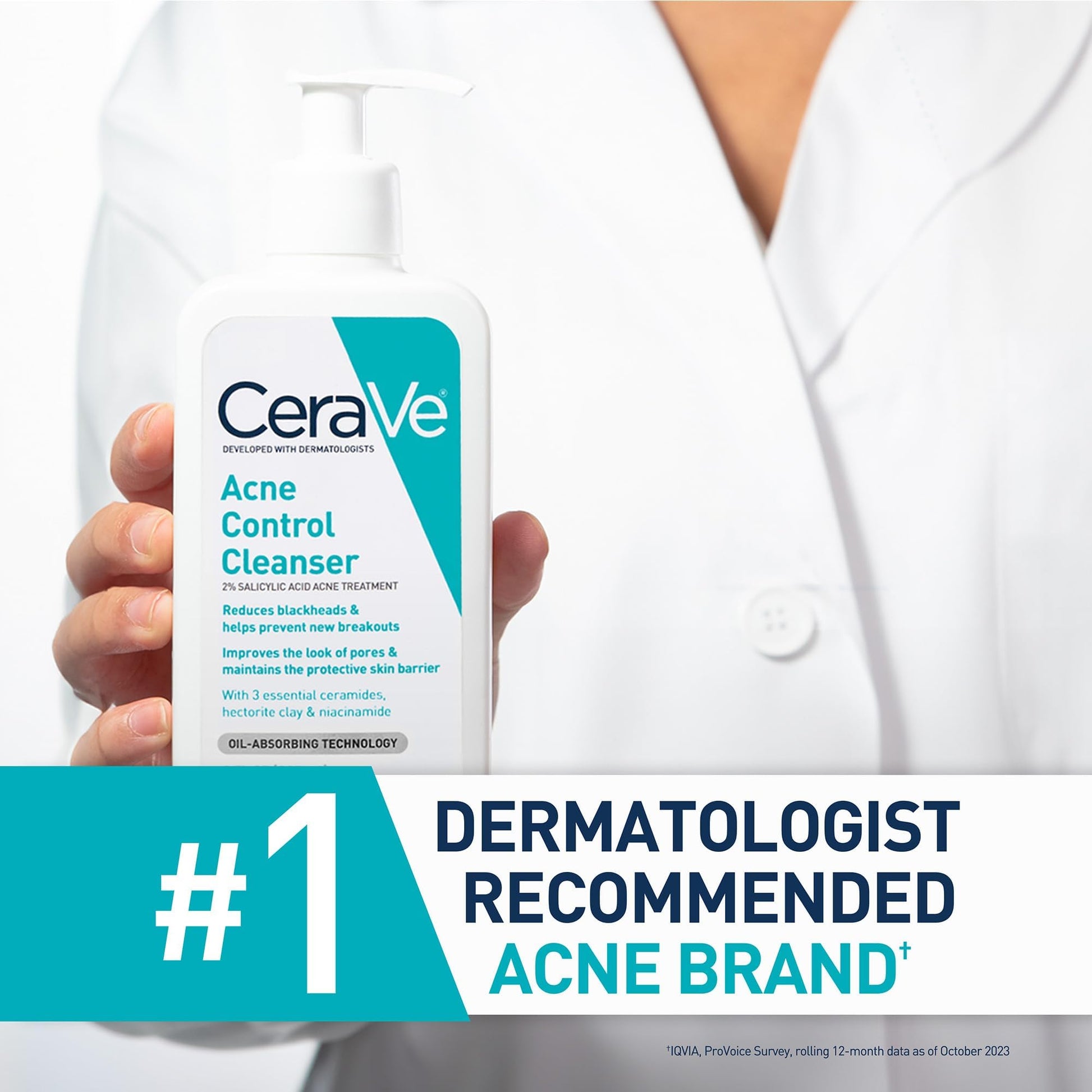 CeraVe - Tratamiento para el acné, limpiador de ácido salicílico con arcilla purificadora, niacinamida y ceramidas, control de poros y removedor de puntos negros, 8 onzas