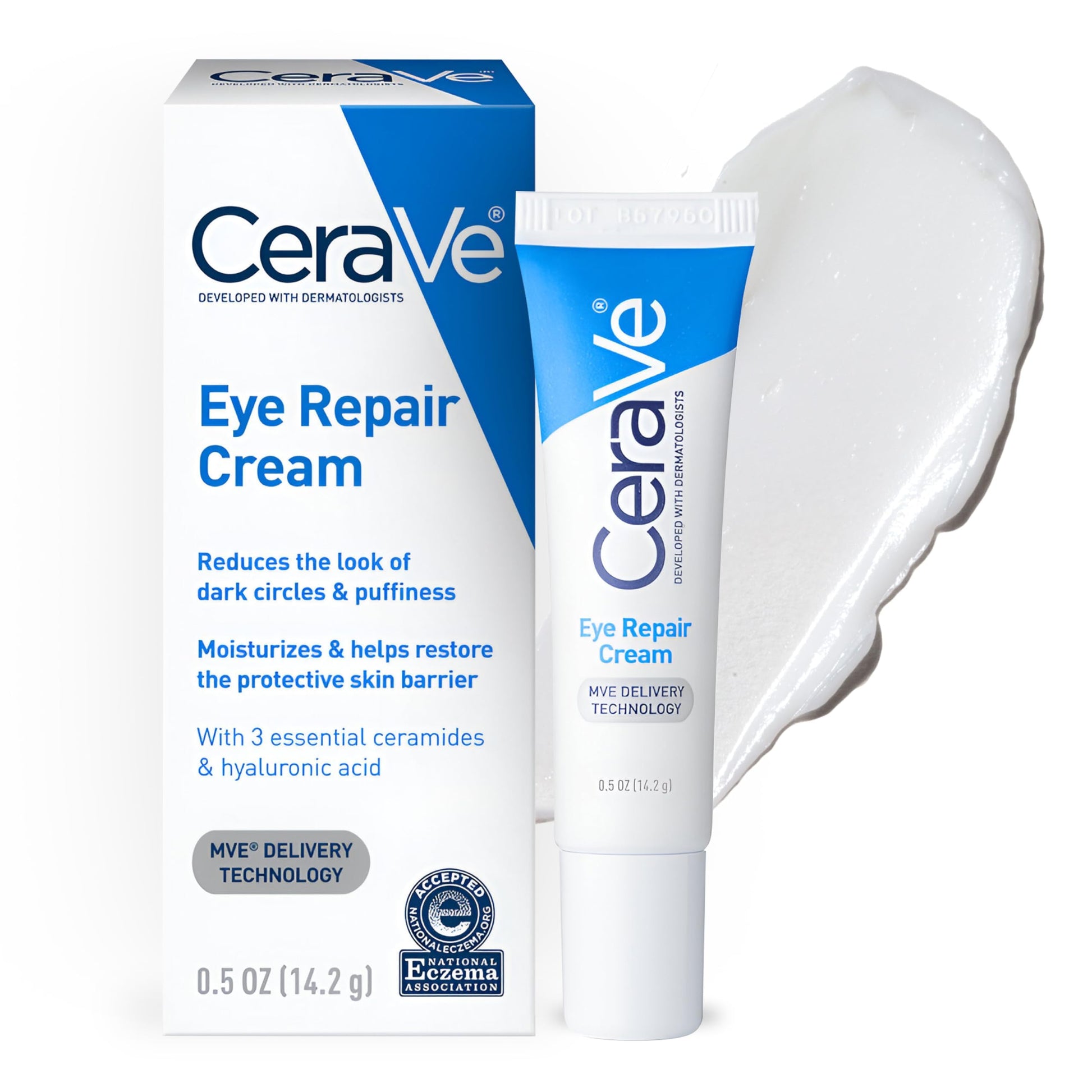 CeraVe - Crema reparadora para ojos, crema para bolsas y ojeras, con ácido hialurónico + niacinamida + complejo botánico marino, sin aceite y probada por oftalmólogos.