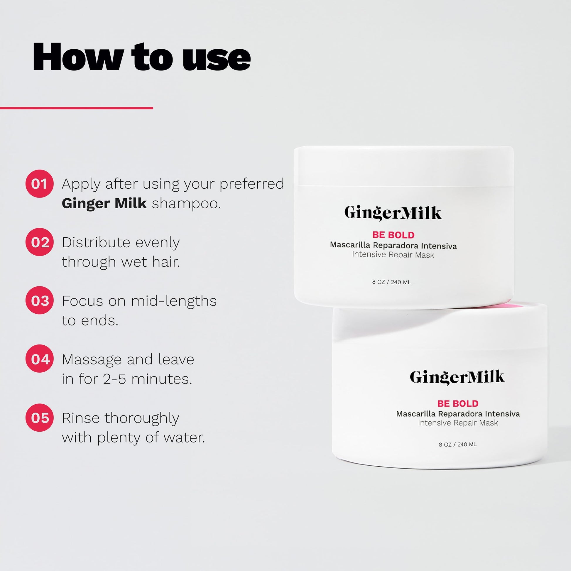 Ginger Milk - Mascarilla reparadora intensiva para cabello seco/dañado debido a la coloración, procesos químicos, herramientas de peinado caliente y secadores | BE BOLD (8 onzas)