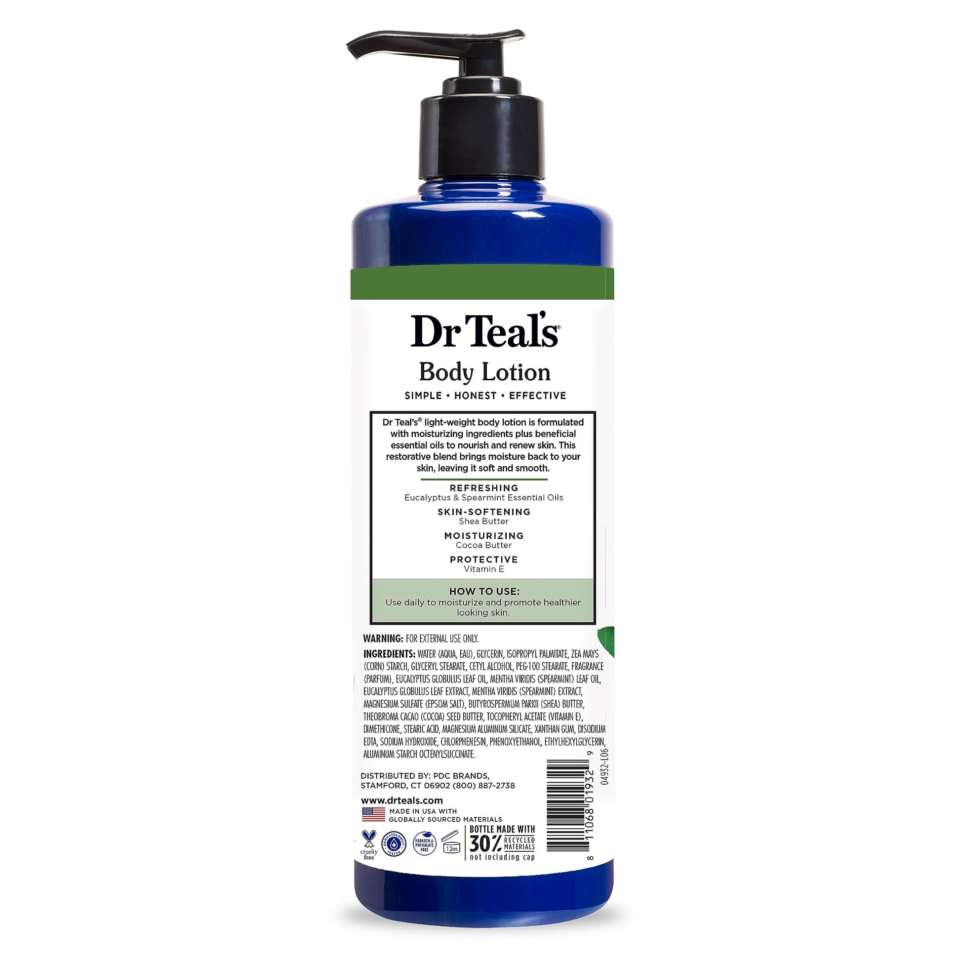 Dr Teal's - Loción corporal + 24 horas de Hidratación , eucalipto, menta verde y aceites esenciales, 18 onzas líquidas (paquete de 3)