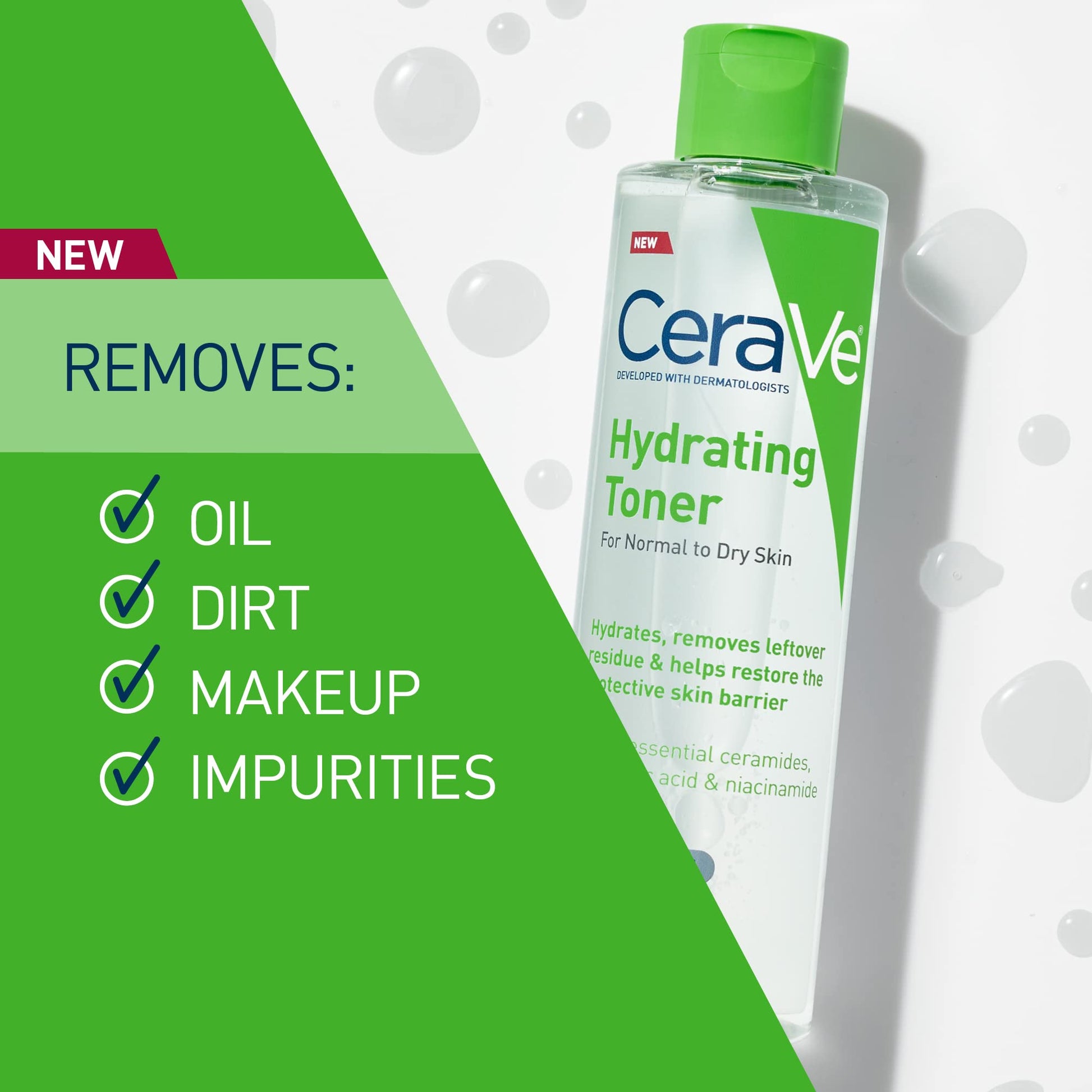 CeraVe - Tónico hidratante para rostro sin alcohol con ácido hialurónico, niacinamida y ceramidas para piel seca sensible, sin fragancia, no comedogénico, tamaño completo, 6.8 onzas líquidas