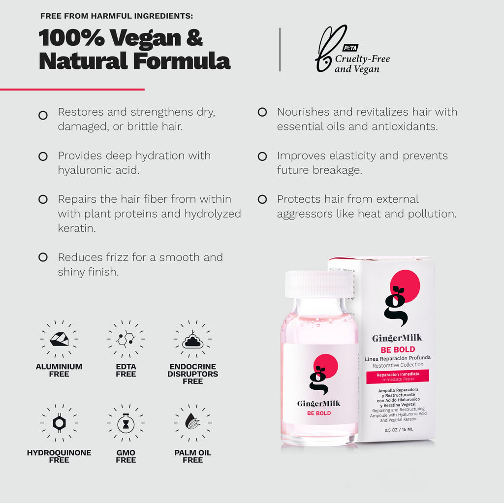 Ginger Milk - Ampolla de reparación del cabello con leche de jengibre con ácido hialurónico para tratamiento capilar dañado (paquete de 3 x 0.5 fl oz)