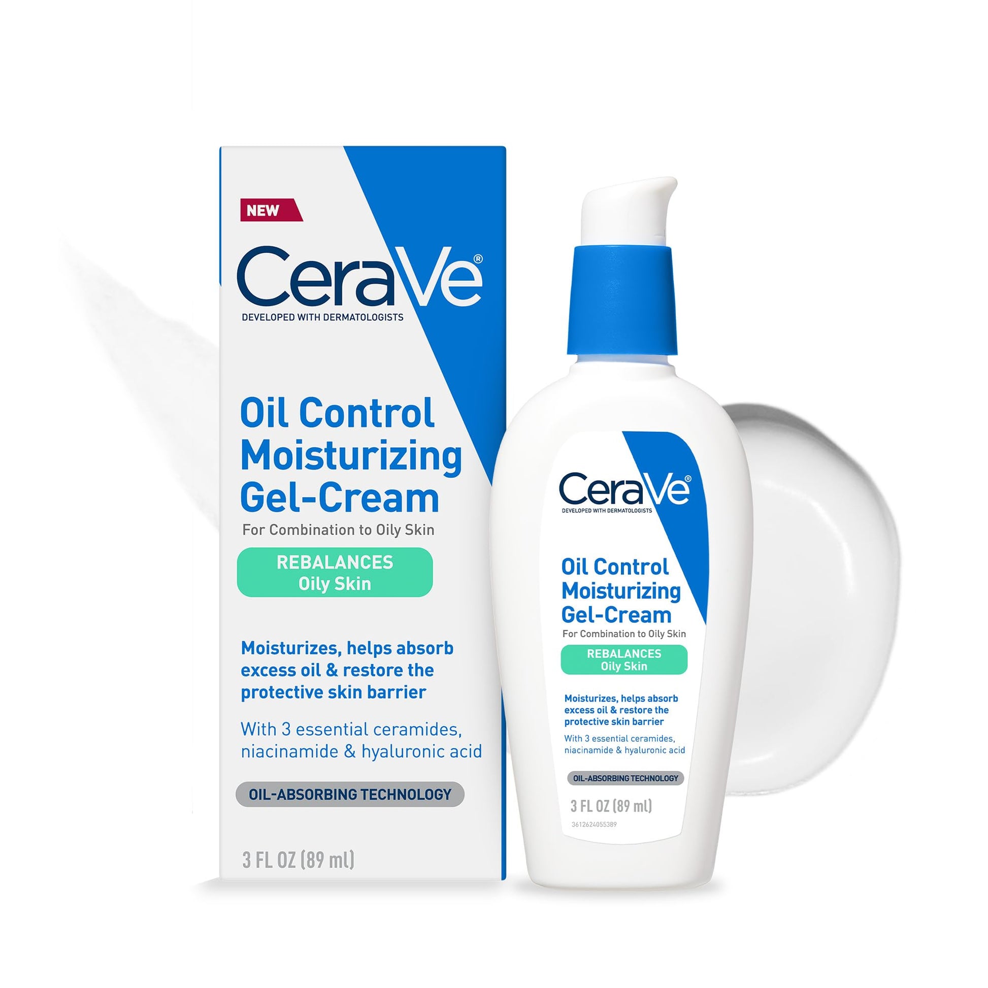 CeraVe - Gel hidratante Oil Control, crema hidratante facial para pieles grasas, niacinamida, ácido hialurónico y tecnología de absorción de aceite para reequilibrar la piel grasa, no comedogénica, sin fragancia ni aceite.
