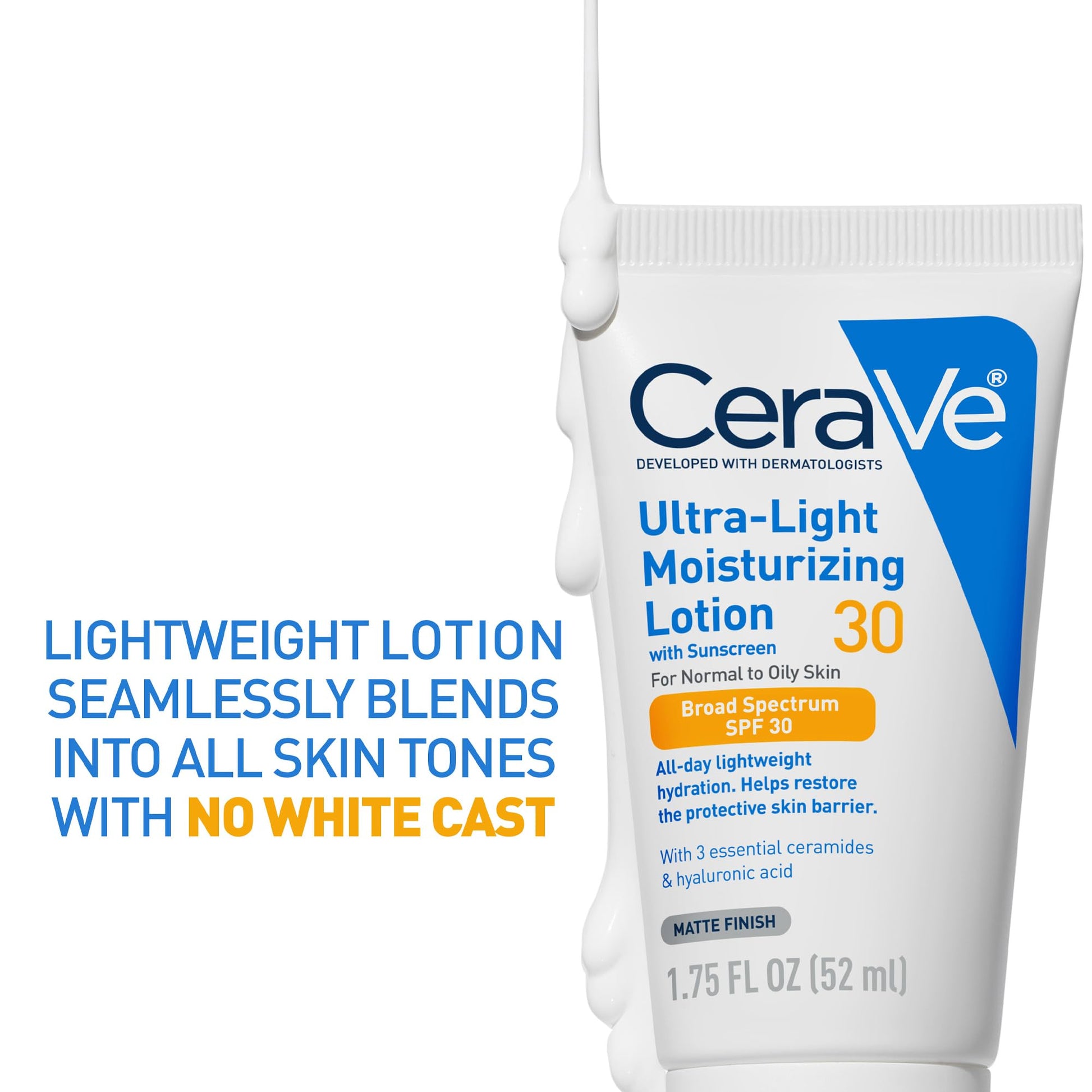 CeraVe - Hidratante facial con SPF 30, 1.7 onzas, loción facial ligera con ácido hialurónico, sin fragancia