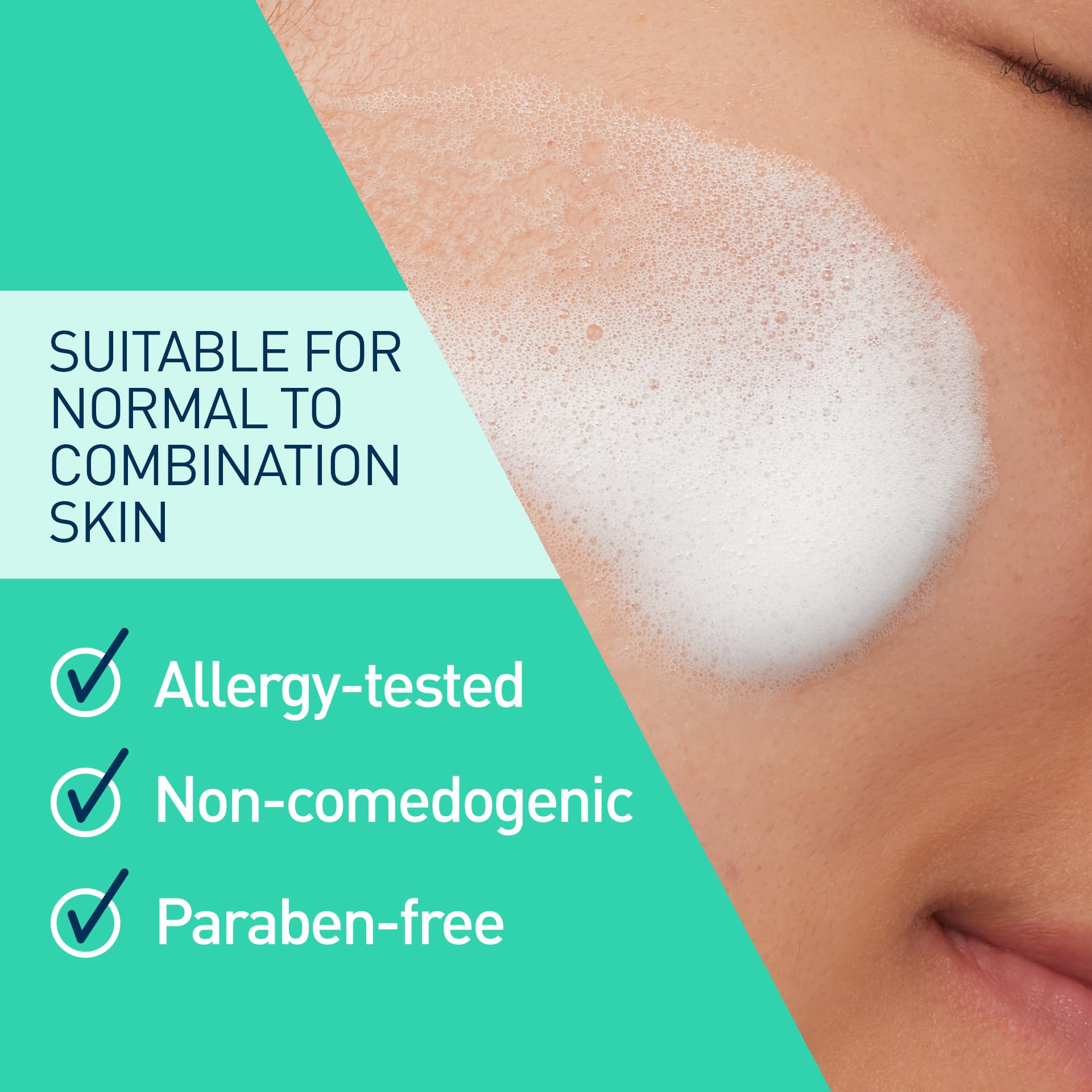 CeraVe - Jabón facial de espuma de aire equilibrante, limpiador facial espumoso para piel mixta, control de aceite de 8 horas + hidratación 24 horas, sin fragancia y no comedogénico, con glicolisina y 3