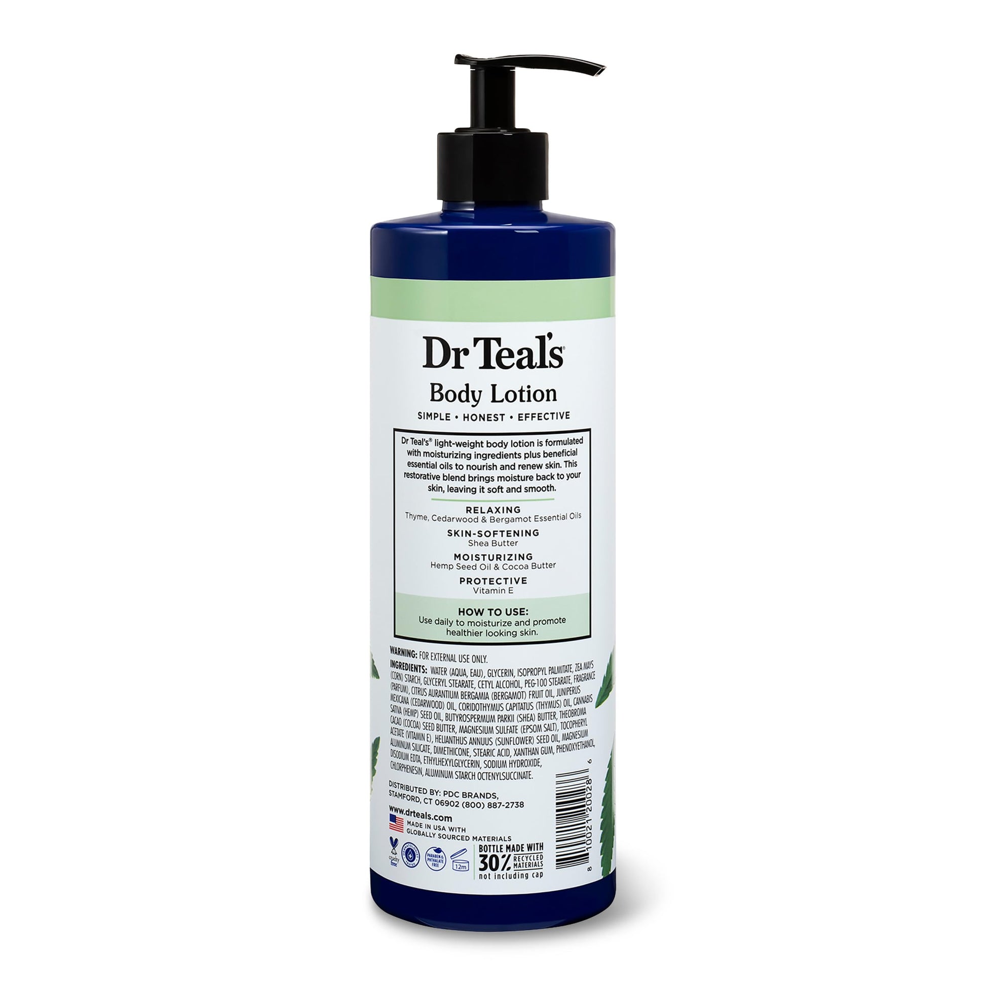 Dr Teal's - Loción corporal, aceite de semilla de cáñamo y aceites esenciales de cannabis sativa, 18 onzas (paquete de 3)