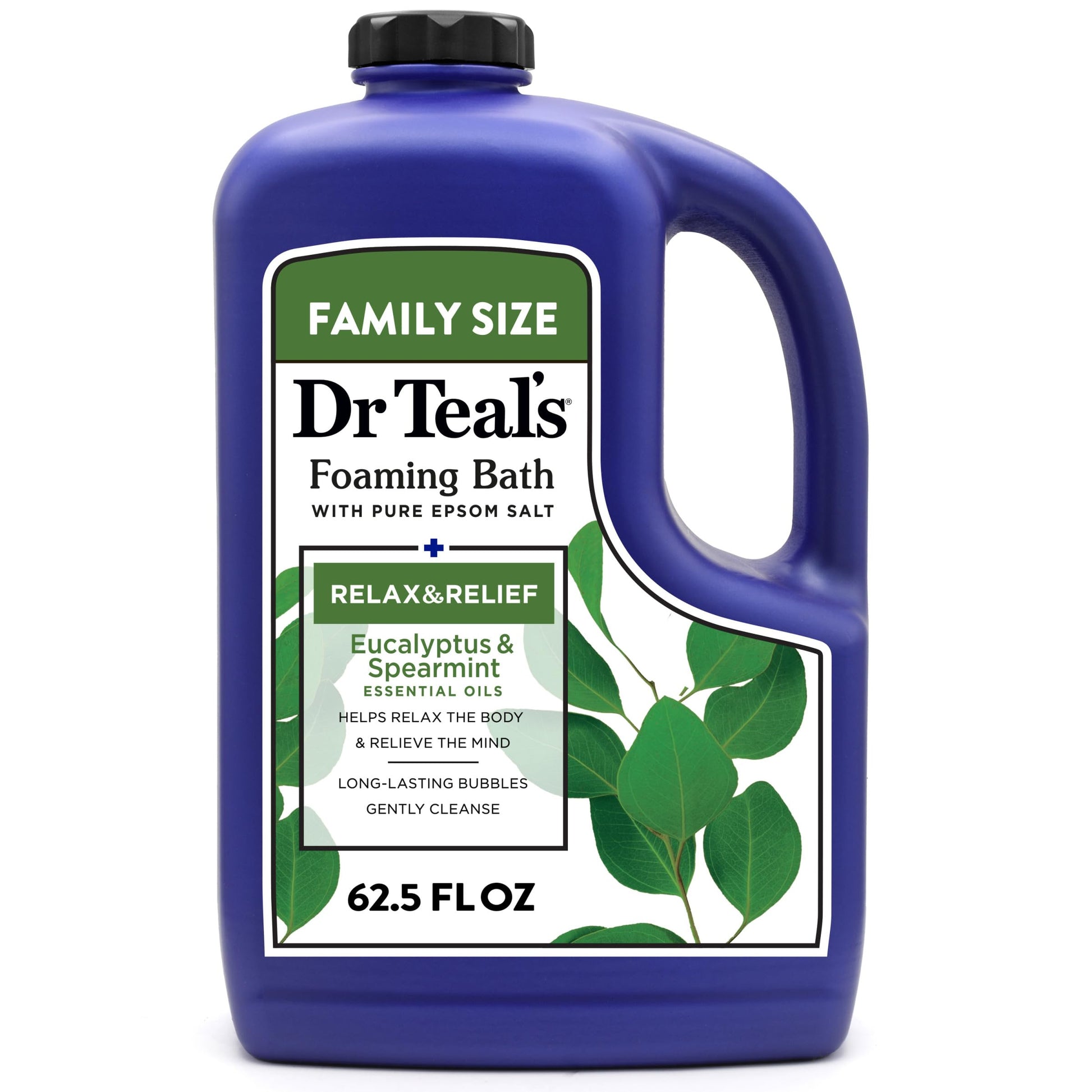 Dr Teal's - Baño espumoso con sal pura de Epsom, relajación y alivio con eucalipto y menta verde, 62.5 onzas líquidas