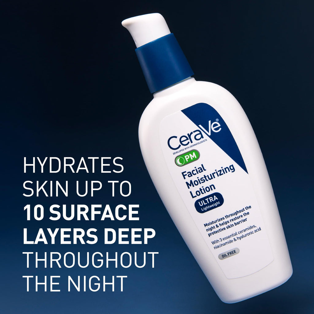 CeraVe - Loción hidratante facial PM Ultra ligero, PM