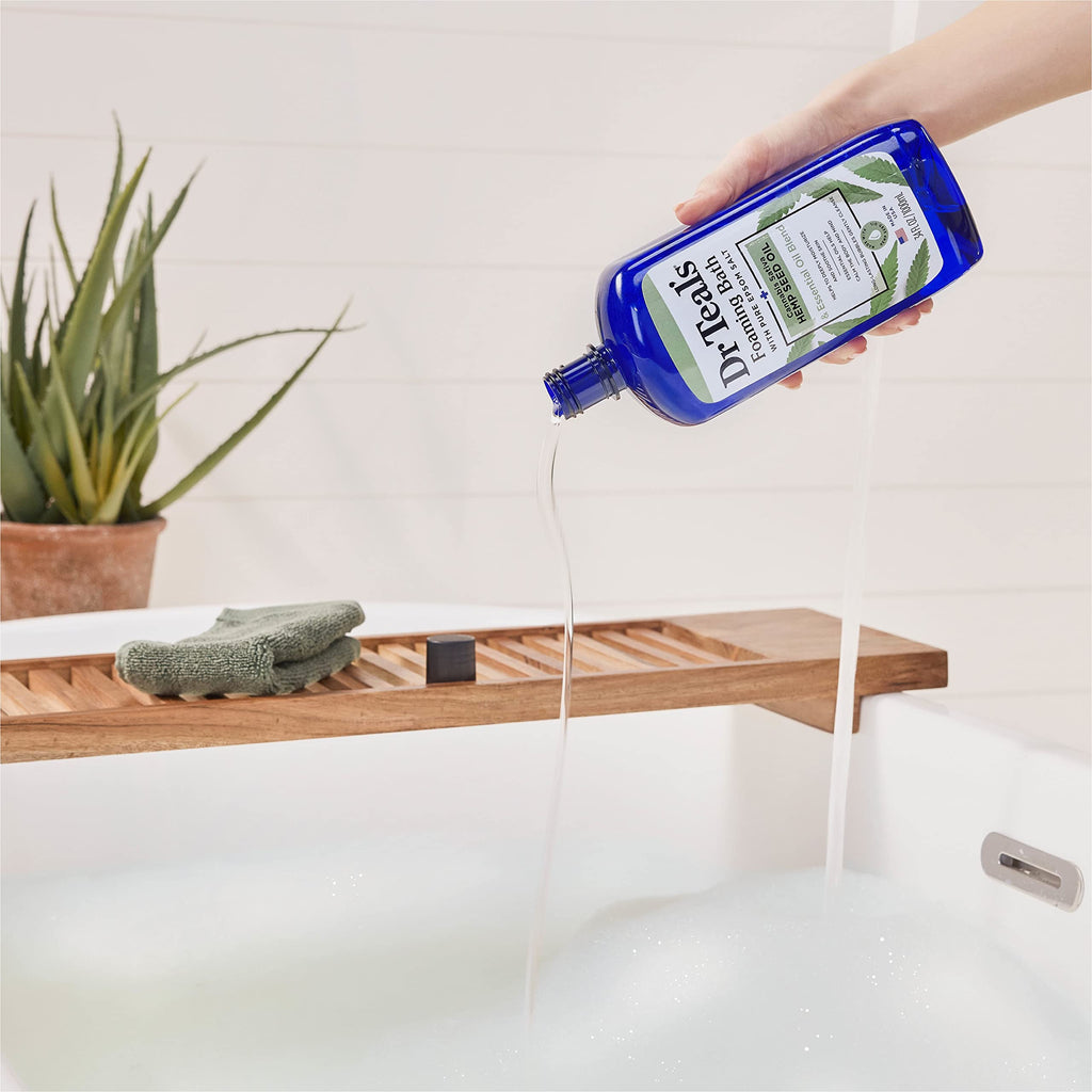 Dr Teal's -  Baño espumoso con sal pura de Epsom, aceite de semilla de cáñamo de cannabis sativa, 34 onzas líquidas (paquete de 4)