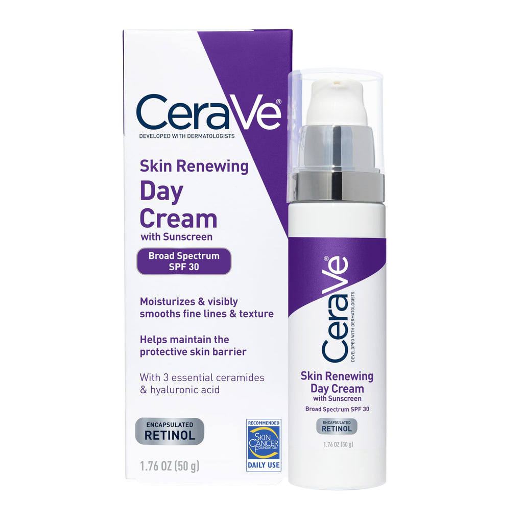 CeraVe - Crema facial antiedad con factor de protección solar 30, crema antiarrugas con retinol, ácido hialurónico y ceramidas, 50 ml