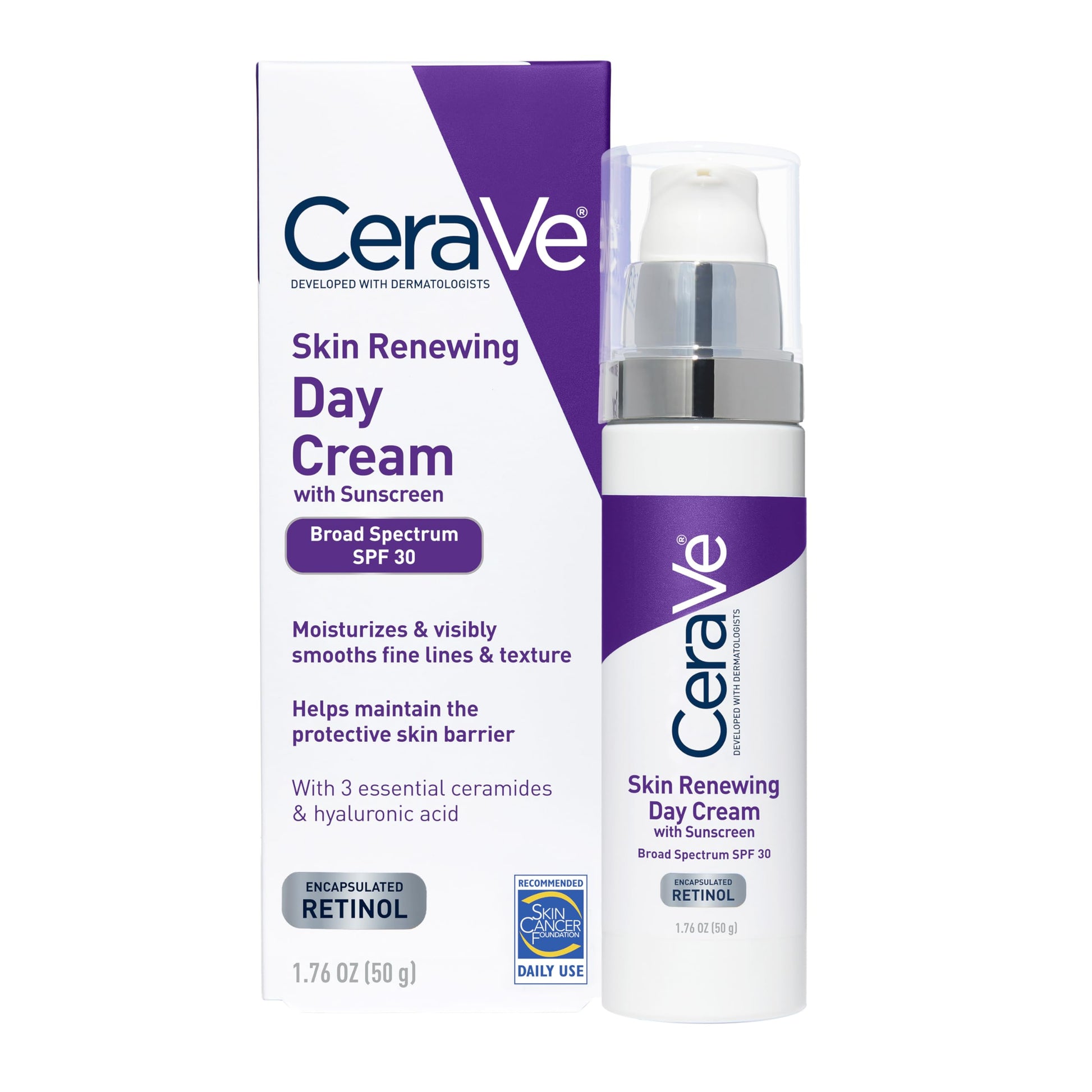 CeraVe - Crema facial antiedad con factor de protección solar 30, crema antiarrugas con retinol, ácido hialurónico y ceramidas, 50 ml
