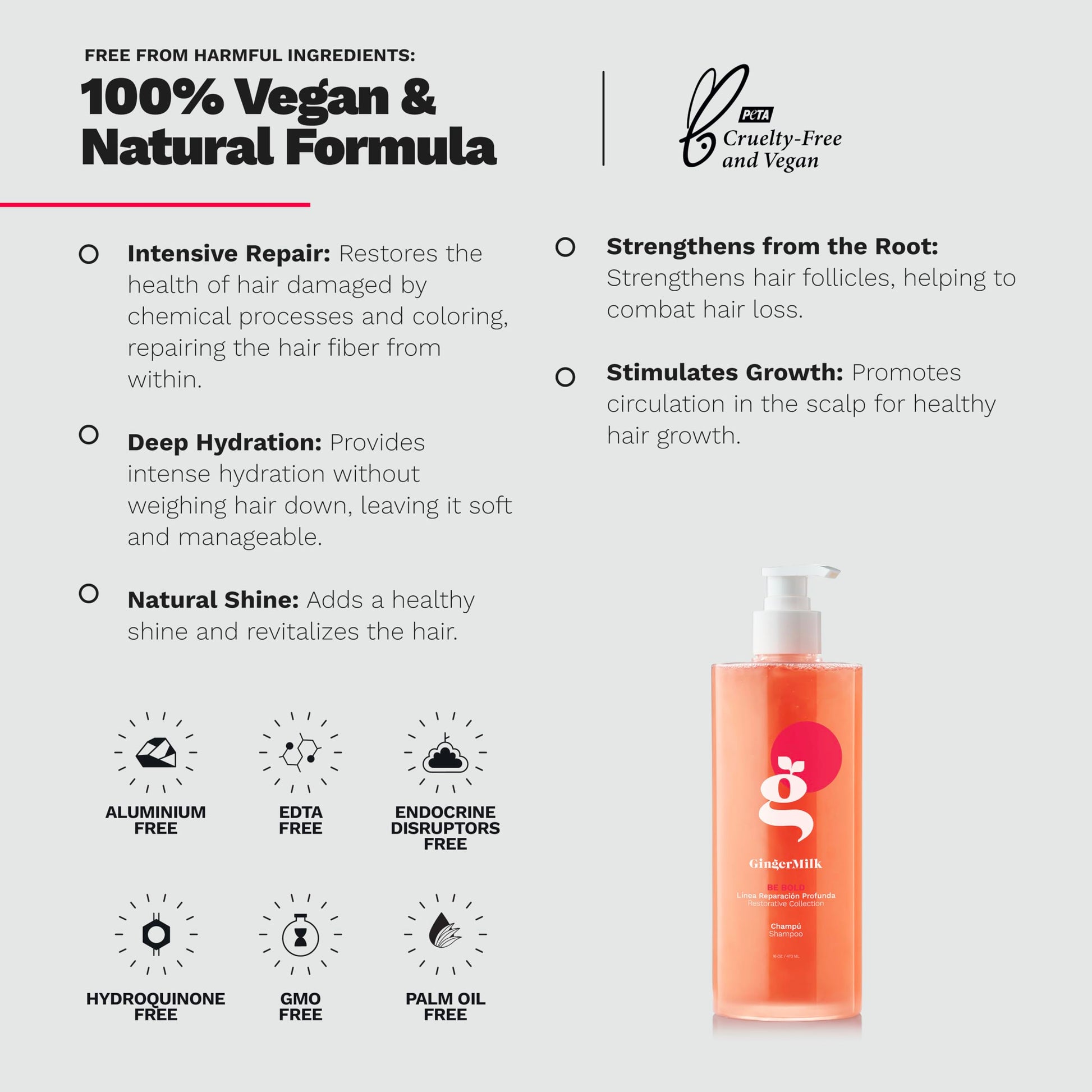 Ginger Milk - Kit de reparación del cabello - Shampoo y Mascarilla para el cabello revitalizante y mascarilla reparadora intensiva para cabello dañado - Restaura, fortalece y nutre tus pelos para un brillo