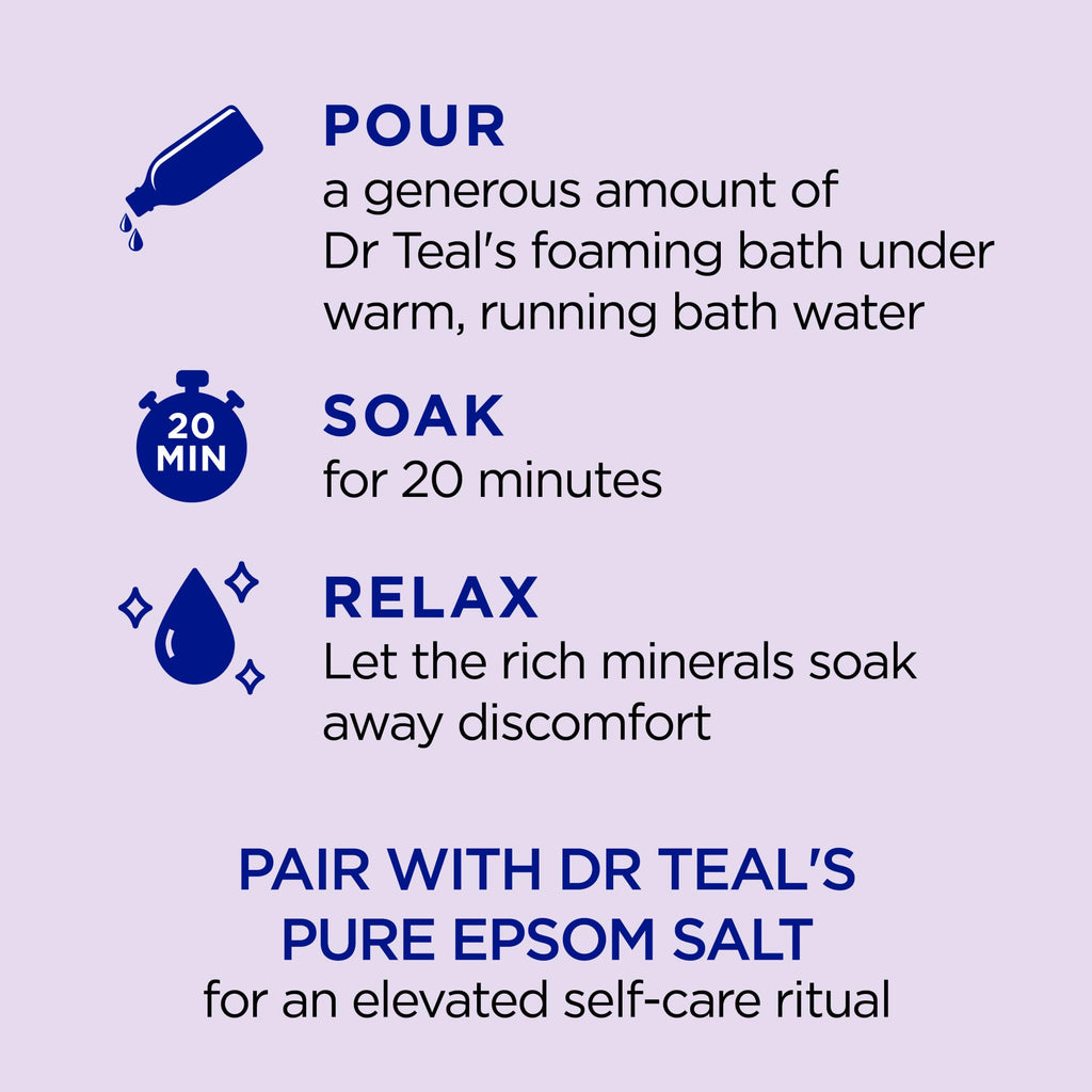 Dr Teal's - Baño espumoso con sal pura de Epsom, calma y duerme con lavanda, 62.5 onzas líquidas