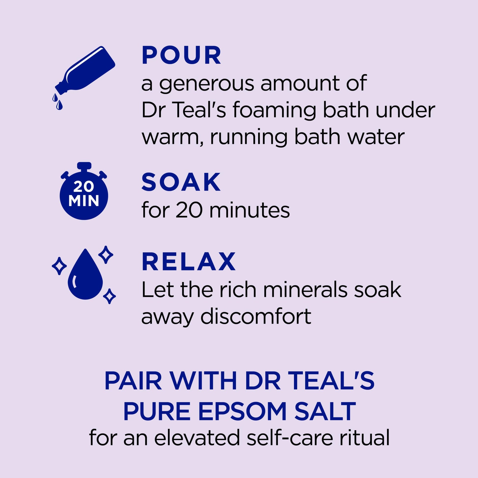 Dr Teal's - Baño espumoso con sal pura de Epsom, calma y duerme con lavanda, 62.5 onzas líquidas