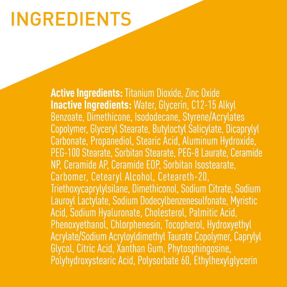 CeraVe - Protector solar mineral 100 % FPS 50 con óxido de zinc y dióxido de titanio, ácido hialurónico y ceramidas, sin aceite ni grasa, hidratante para el cuerpo, 5 oz