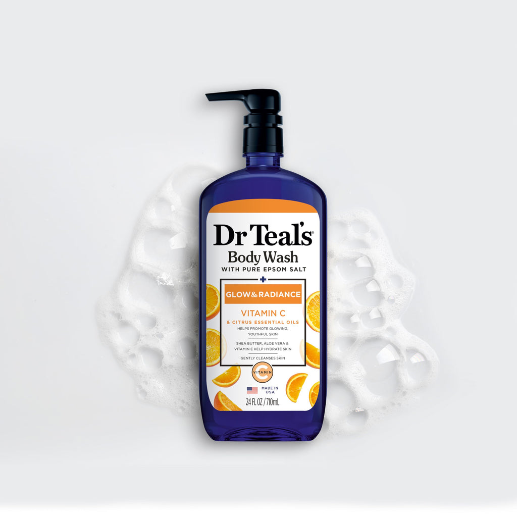 Dr Teal's - Gel de baño con sal pura de Epsom, diurno/nocturno con vitamina C y mezcla para dormir, 24 onzas líquidas (paquete de 2)