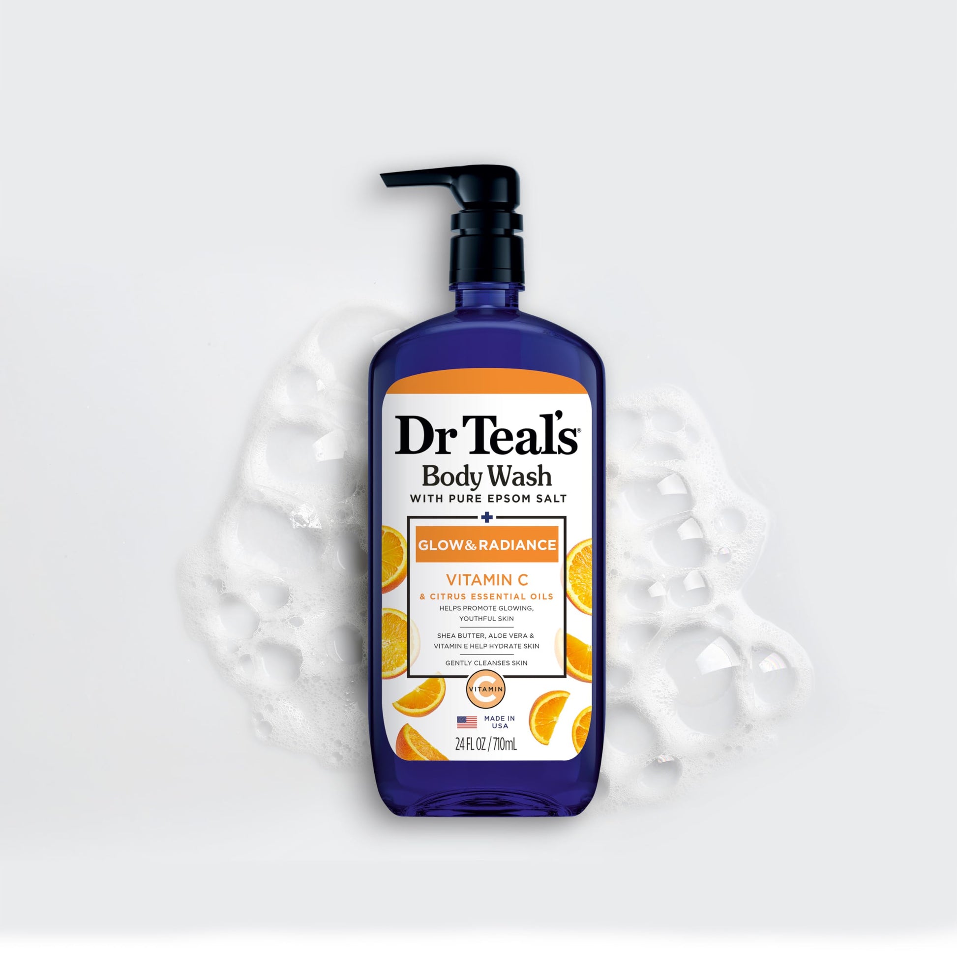 Dr Teal's - Gel de baño con sal pura de Epsom, diurno/nocturno con vitamina C y mezcla para dormir, 24 onzas líquidas (paquete de 2)