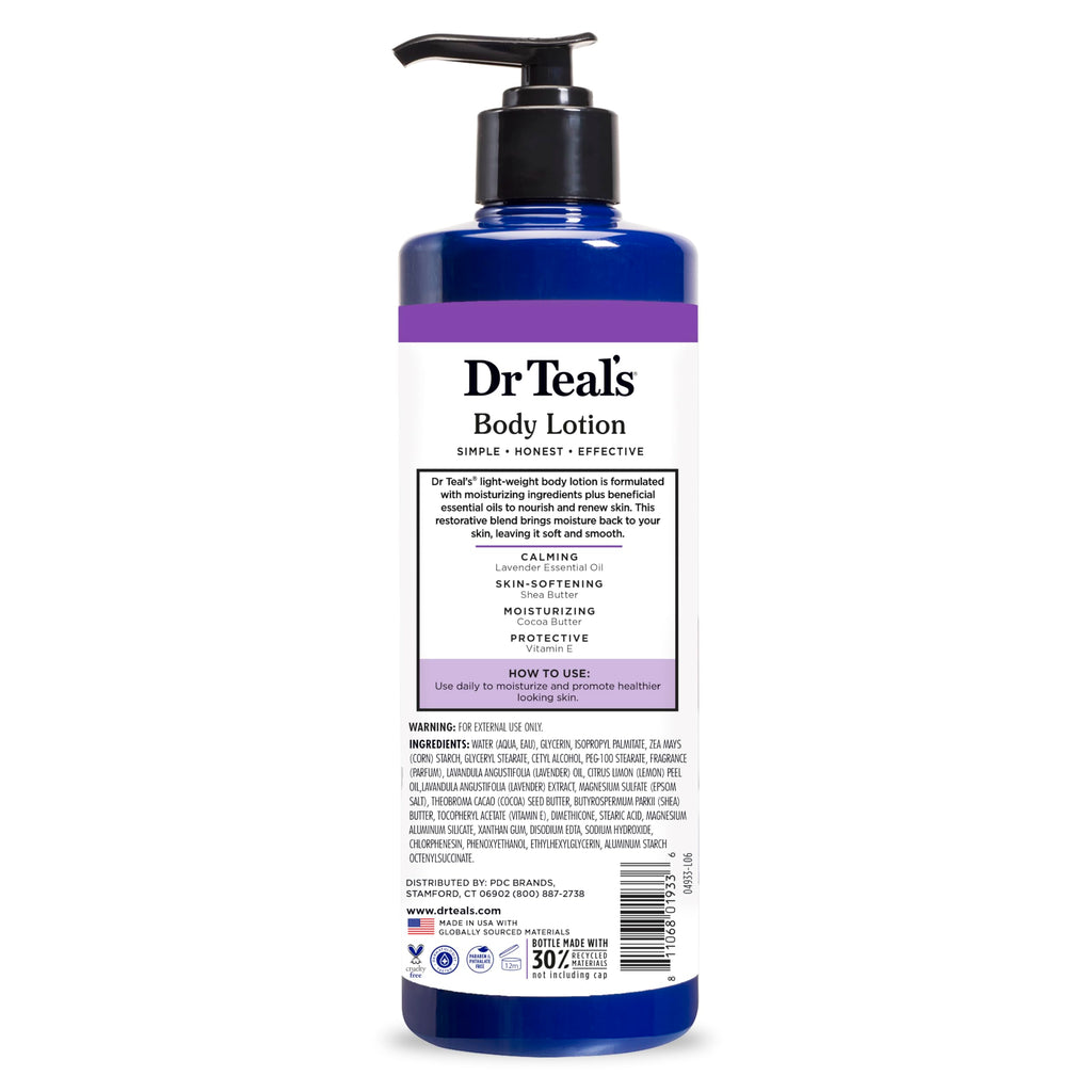 Dr Teal's - Loción corporal + 24 Horas de hidratacion, aceite esencial de lavanda, 18 onzas líquidas (paquete de 3)