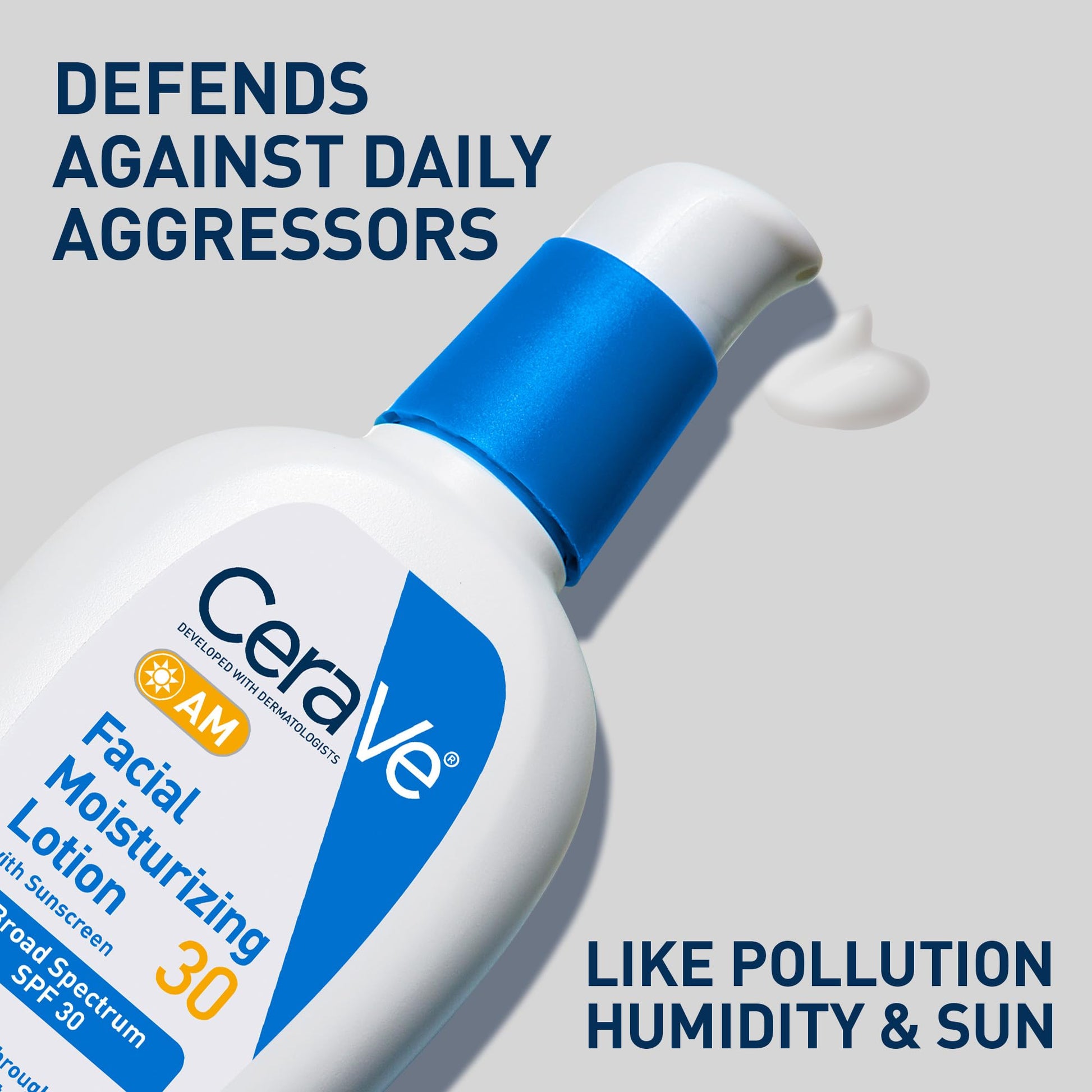 CeraVe - AM Loción hidratante facial con SPF 30, hidratante facial sin aceite con SPF, formulado con ácido hialurónico, niacinamida y ceramidas, no comedogénico, protector solar de amplio espectro