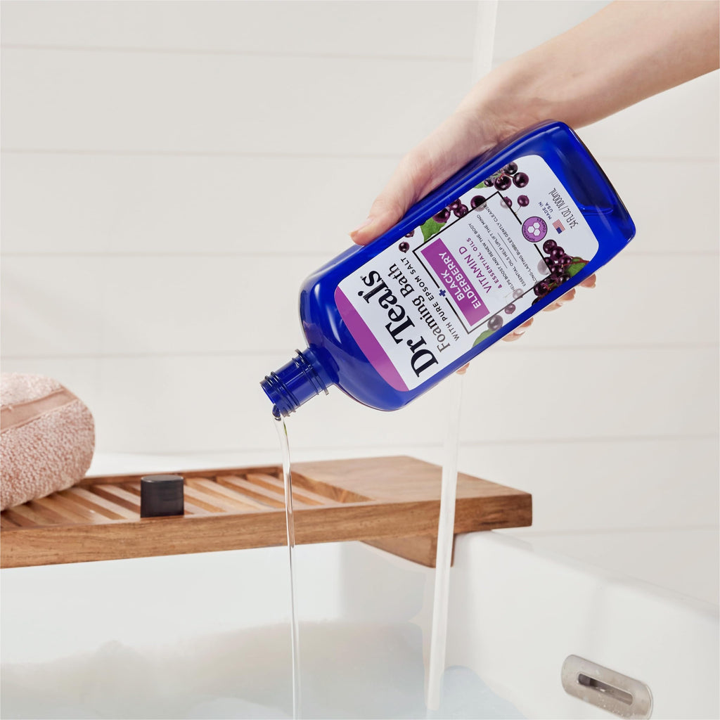 Dr Teal's - Baño espumoso con sal pura de Epsom, saúco negro con vitamina D, 34 onzas líquidas (paquete de 2)