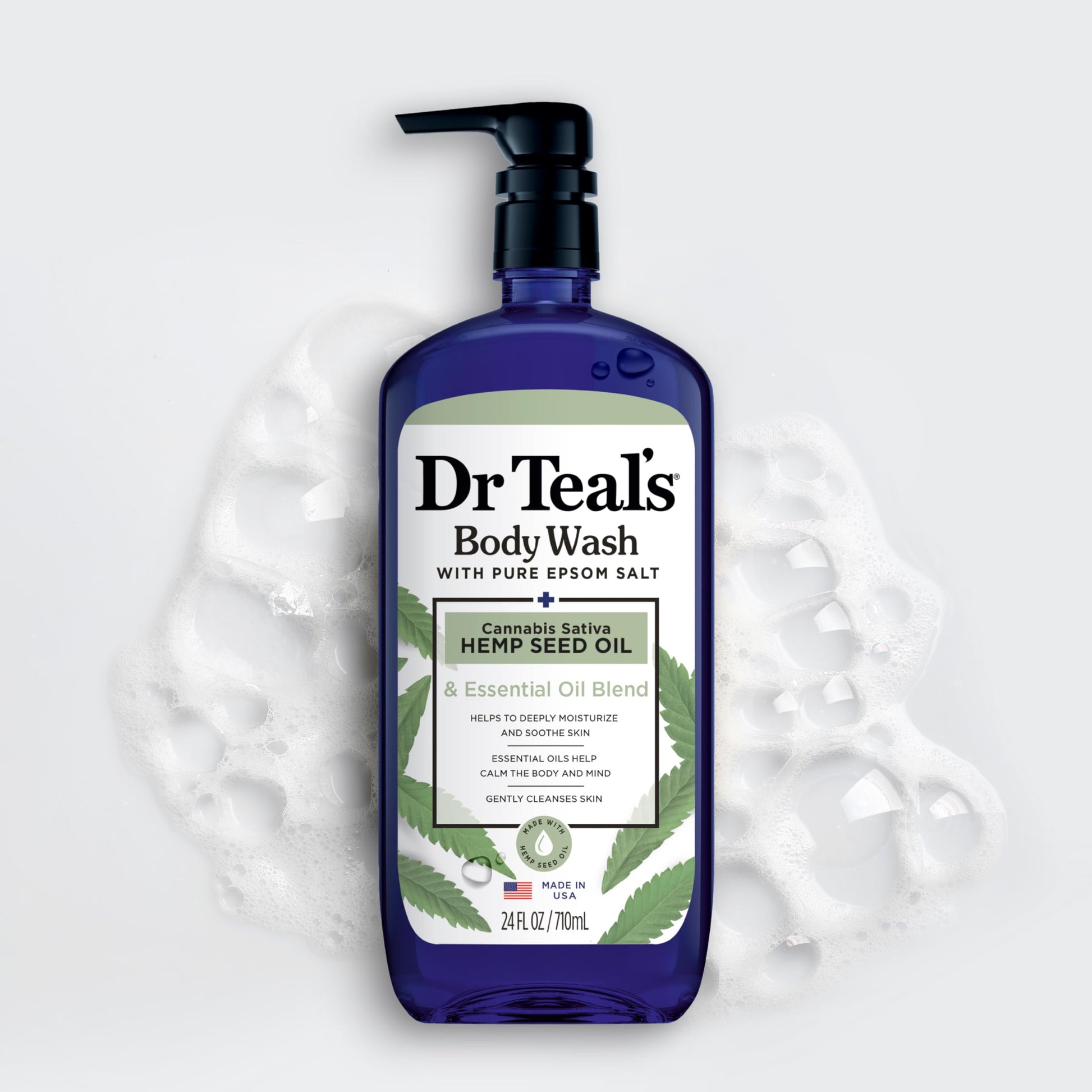 Dr Teal's - Gel de baño con Sal pura de Epsom, aceite de semilla de cáñamo, sativa, cannabis, 24 onzas liquidas (paquete de 4)