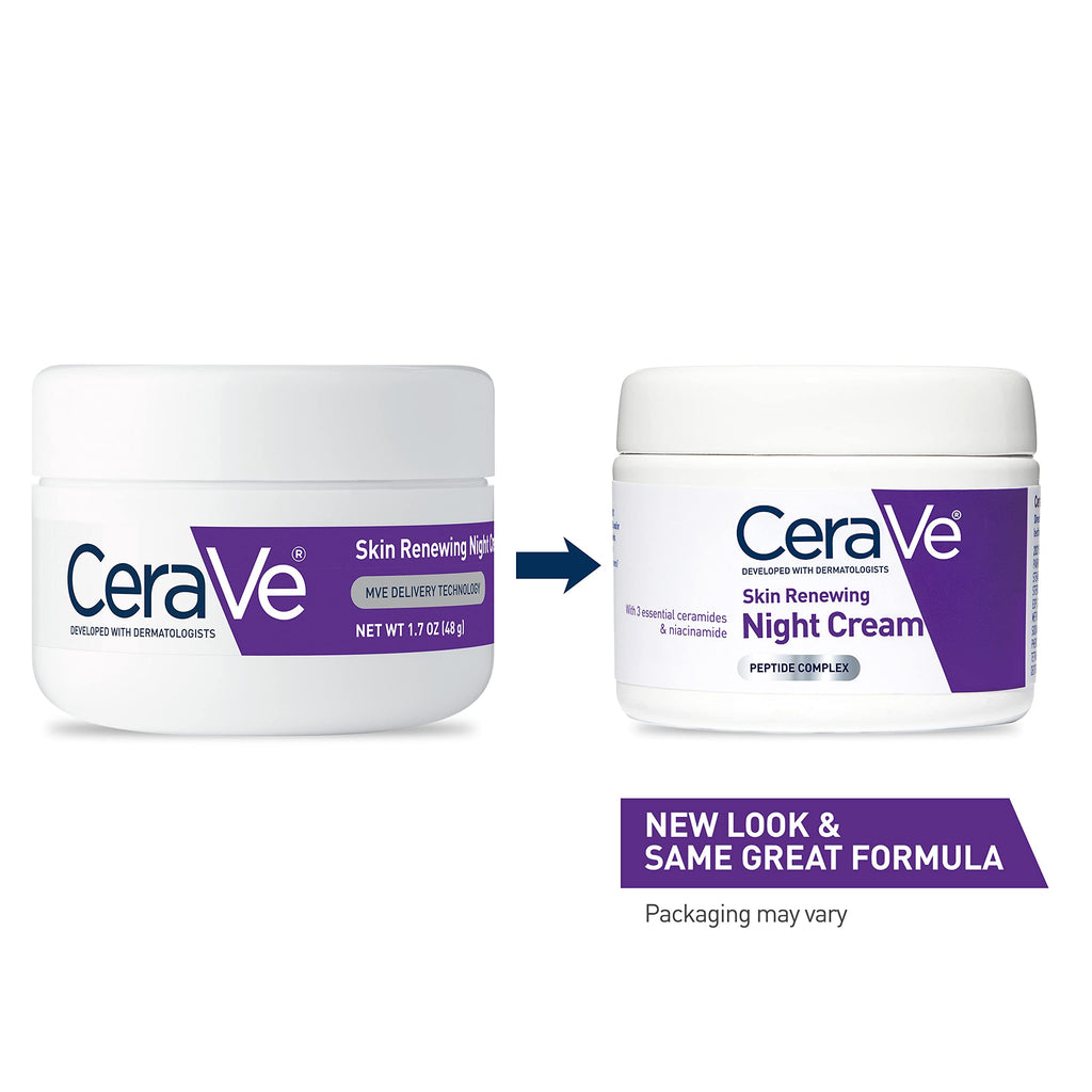 CeraVe - Crema de noche renovadora para la piel, hidratante facial con niacinamida, complejo peptídico y ácido hialurónico, 50 ml (el envase puede variar).