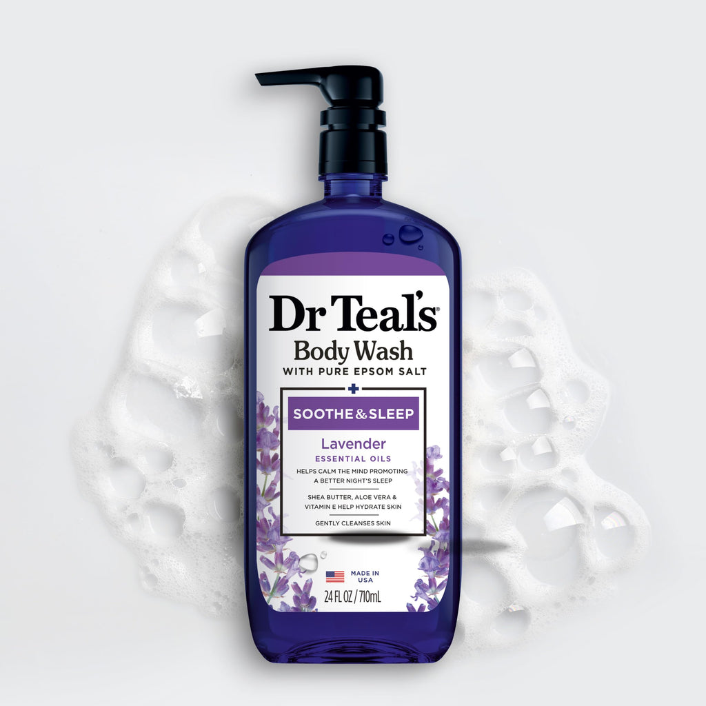 Dr Teal's - Gel de baño con sal pura de Epsom, calma y duerme con lavanda, 24 onzas líquidas (paquete de 2)