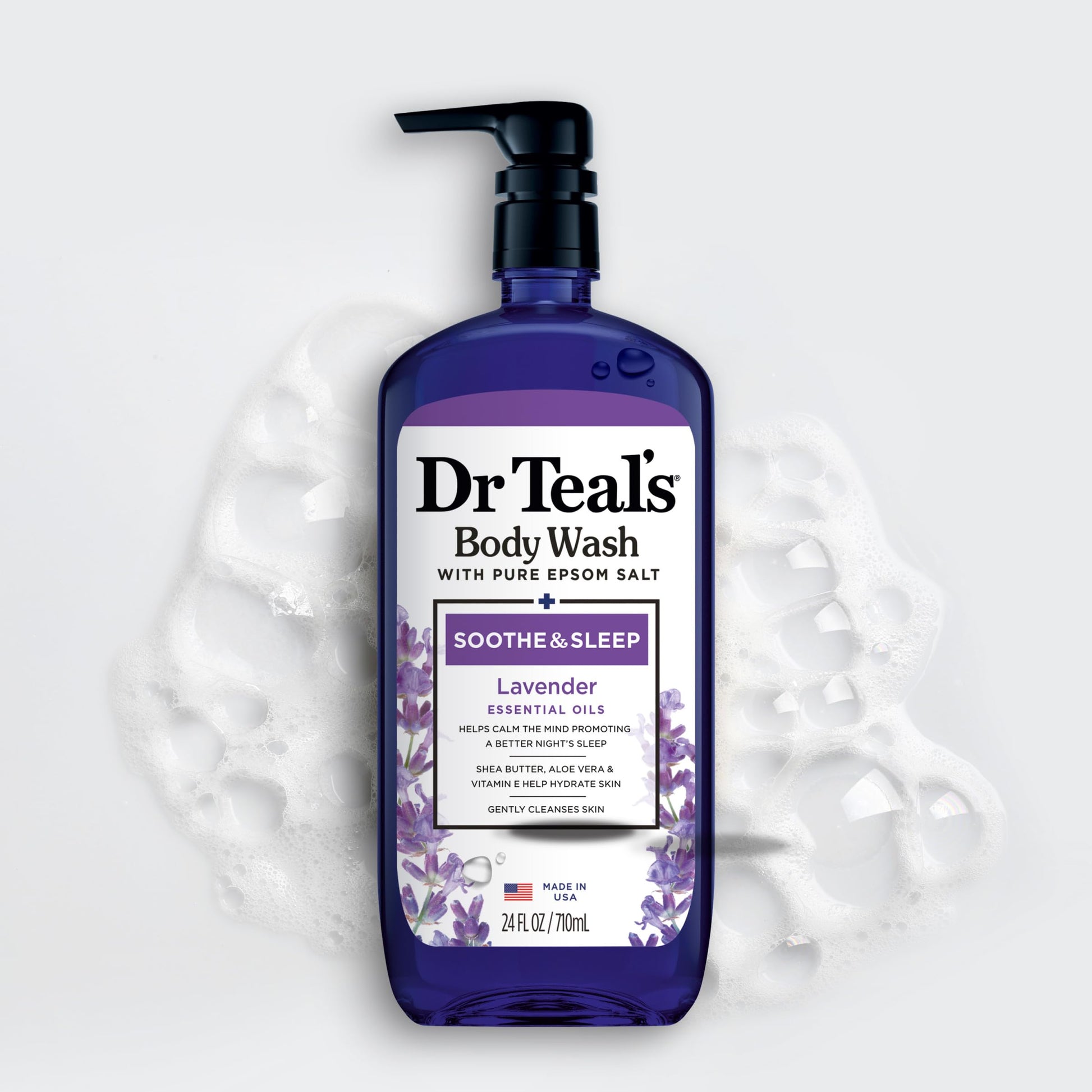 Dr Teal's - Gel de baño con sal pura de Epsom, calma y duerme con lavanda, 24 onzas líquidas (paquete de 2)