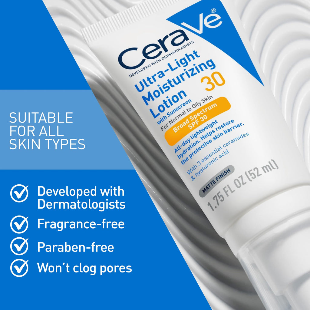 CeraVe - Hidratante facial con SPF 30, 1.7 onzas, loción facial ligera con ácido hialurónico, sin fragancia