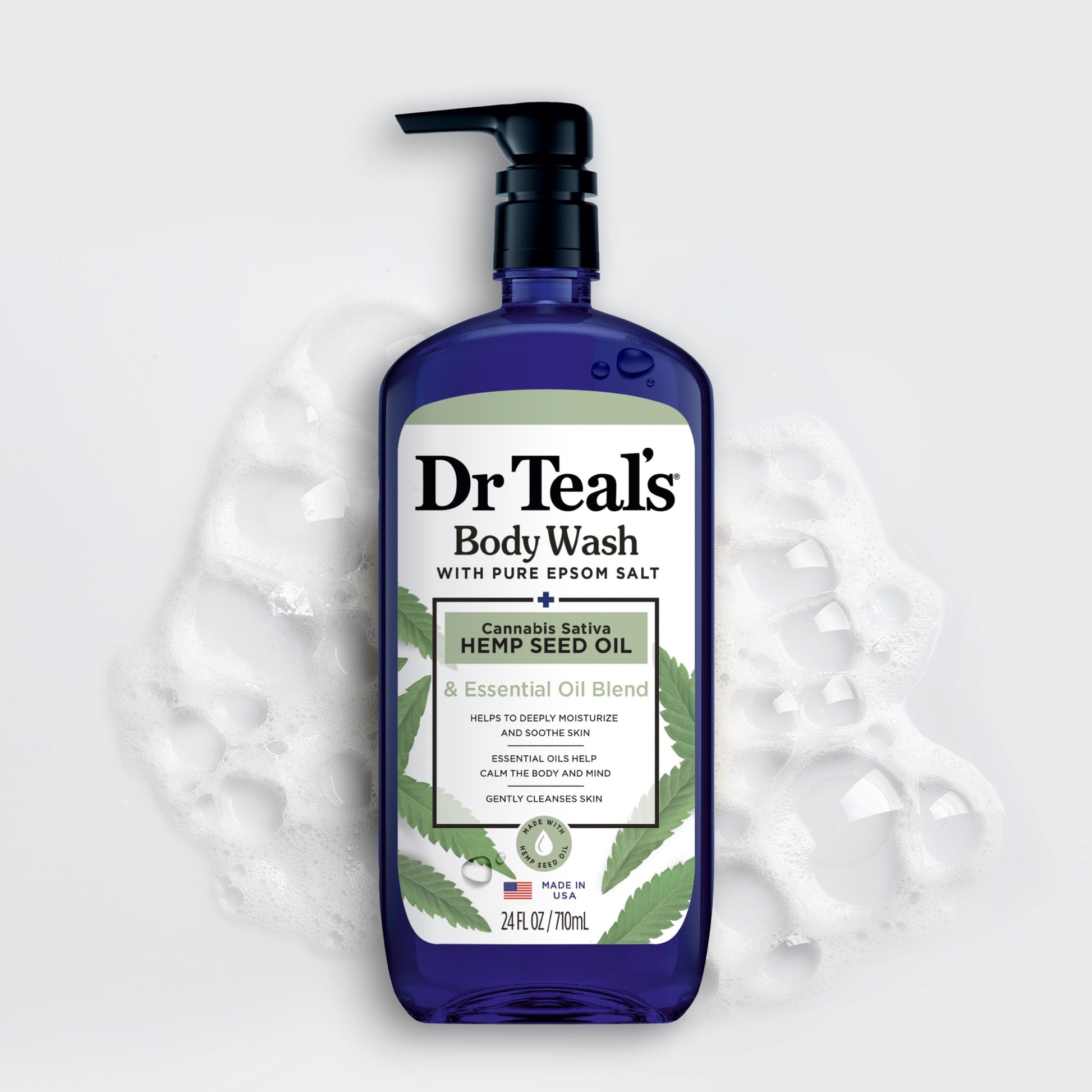 Dr Teal's - Gel de baño con sal pura de Epsom, aceite de semilla de cáñamo de cannabis sativa, 24 onzas líquidas (paquete de 2)