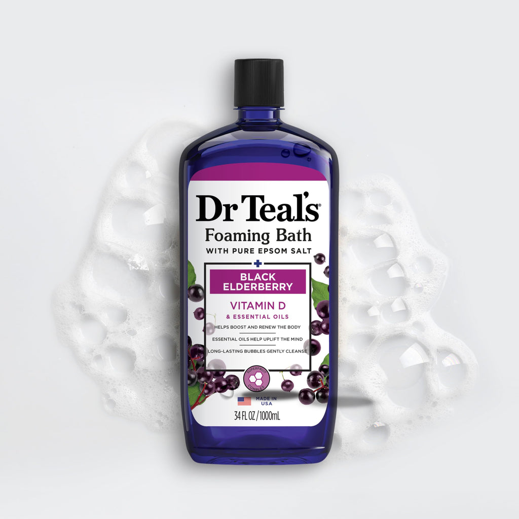Dr Teal's - Baño espumoso con sal pura de Epsom, saúco negro con vitamina D, 34 onzas líquidas (paquete de 2)