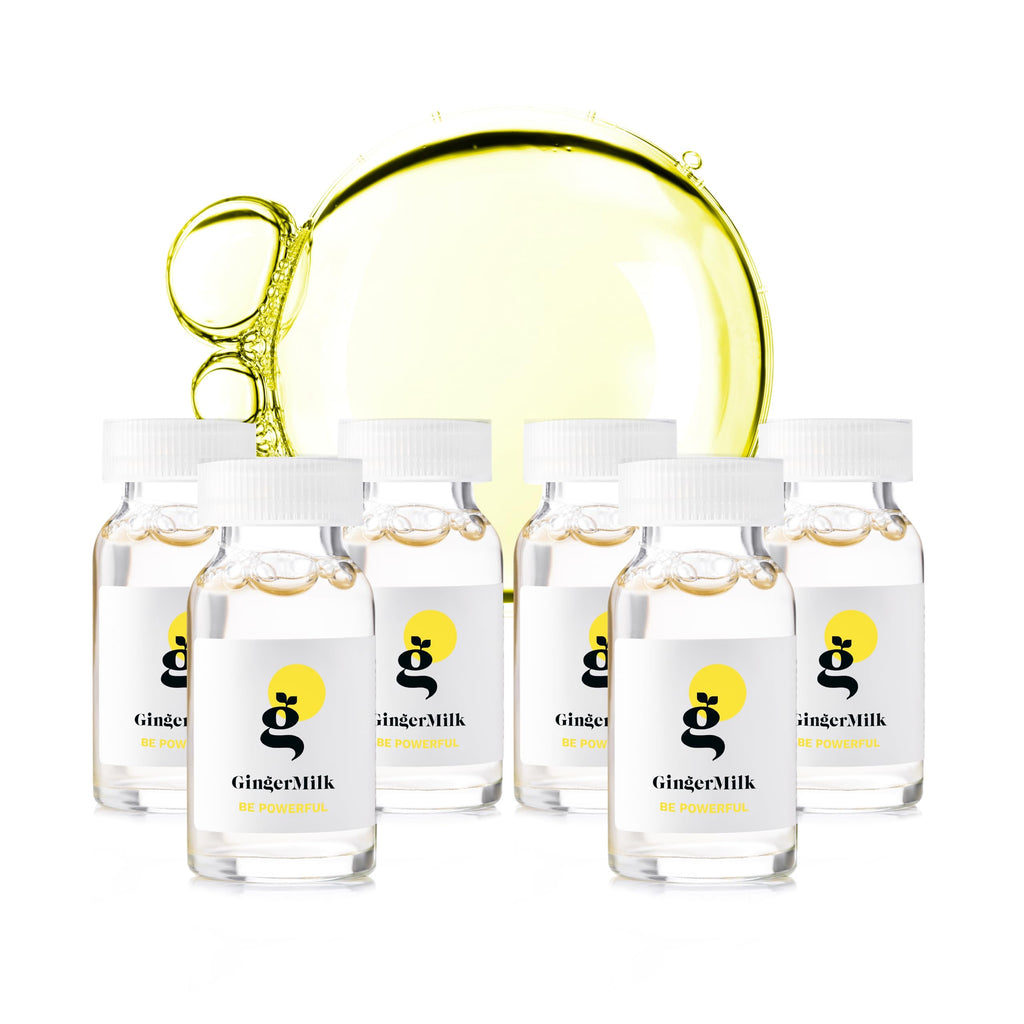 Ginger Milk -  Ampolla de leche de jengibre para control de pérdida de cabello con biotina | Tratamiento revitalizante para el cabello | BE POWERFUL (paquete de 6 x 0.5 fl oz)