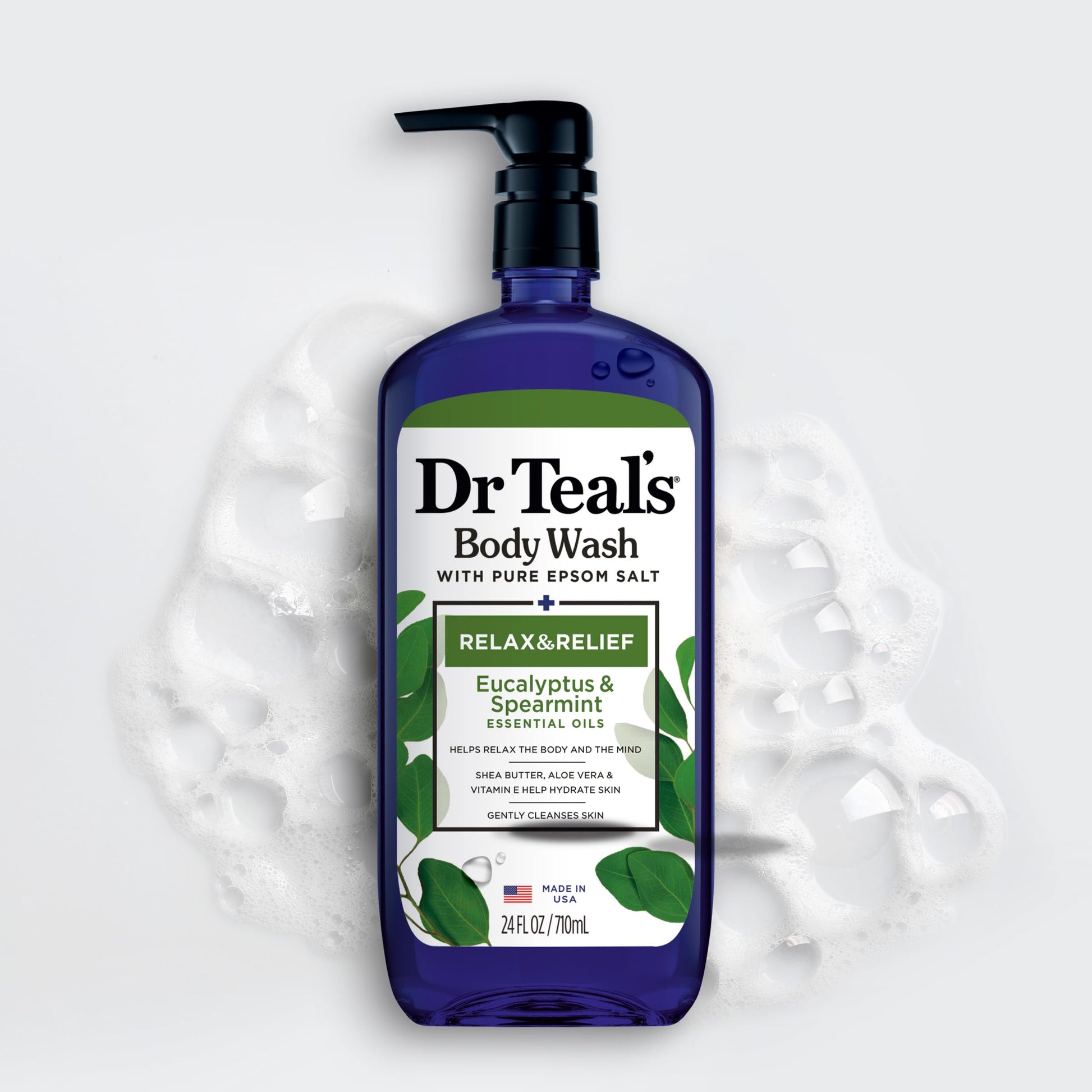 Dr Teal's - Gel de baño con sal pura de Epsom, relajación y alivio con eucalipto y menta verde, 24 onzas líquidas (paquete de 2)