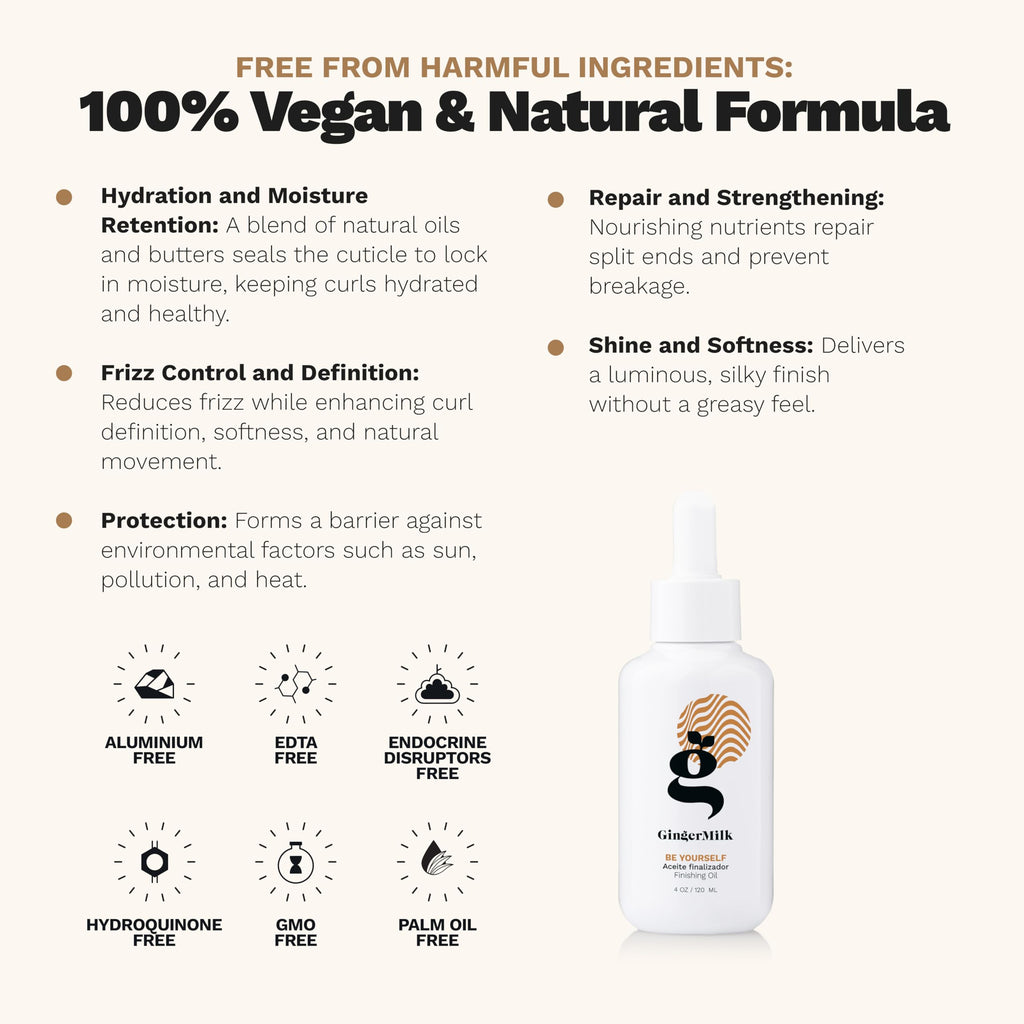 Finishing Oil for Curly, Wavy, and Coiled Hair | Natural Oil-Based Formula to Seal and Lock in Moisture | Strengthens, Softens, and Adds Shine | Be Yourself | 4 oz