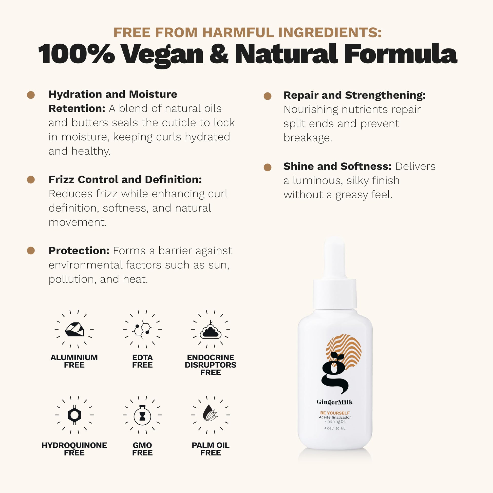 Aceite de acabado para cabello rizado, ondulado y enrollado | Fórmula natural a base de aceite para sellar y retener la humedad | Fortalece, suaviza y añade brillo | Sé tú mismo | 4 onzas
