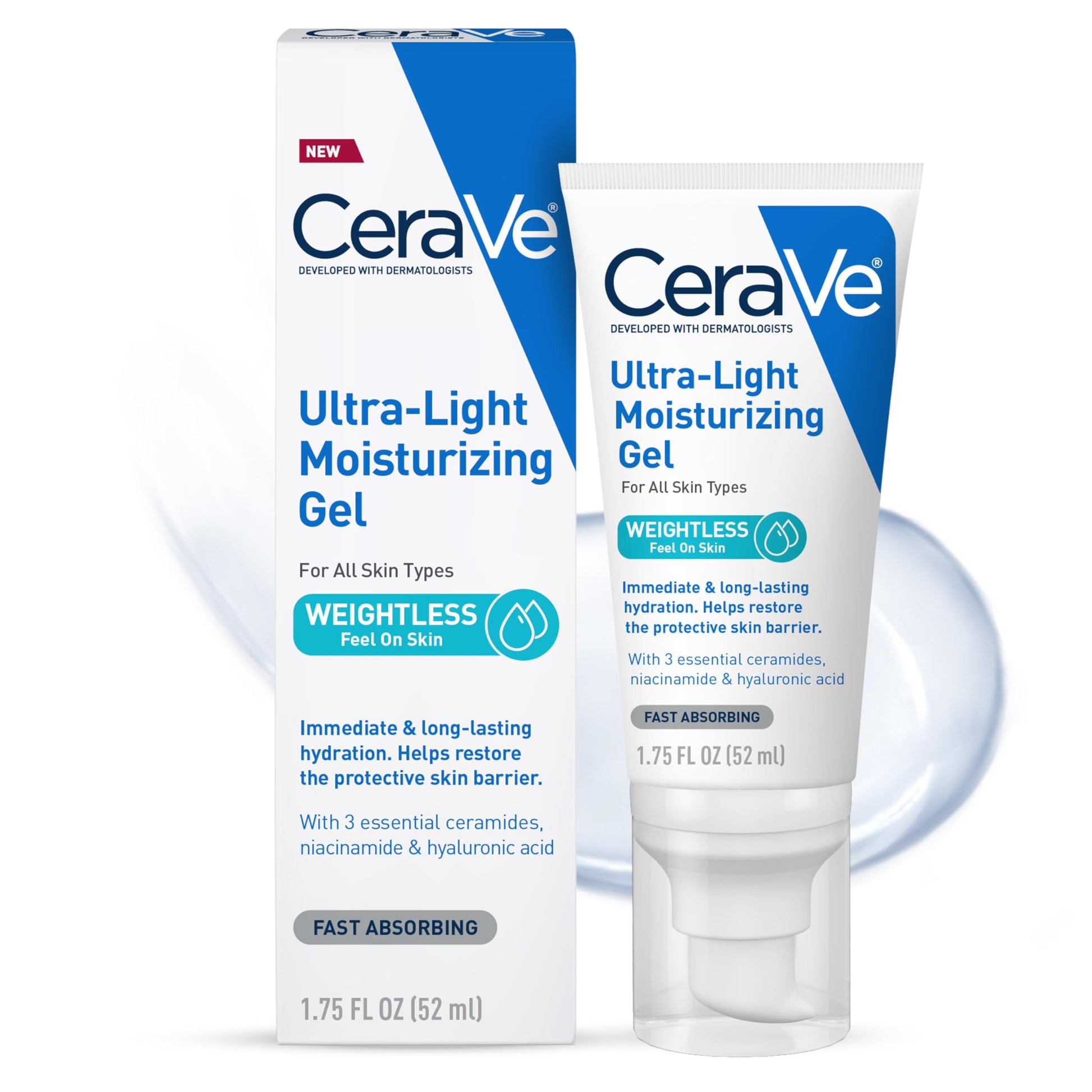 CeraVe - Gel hidratante ultraligero, gel hidratante facial para hombres y mujeres con ceramidas, niacinamida, ácido hialurónico, sin fragancia, sin aceite, hidratante matificante, 1.75 onzas líquidas