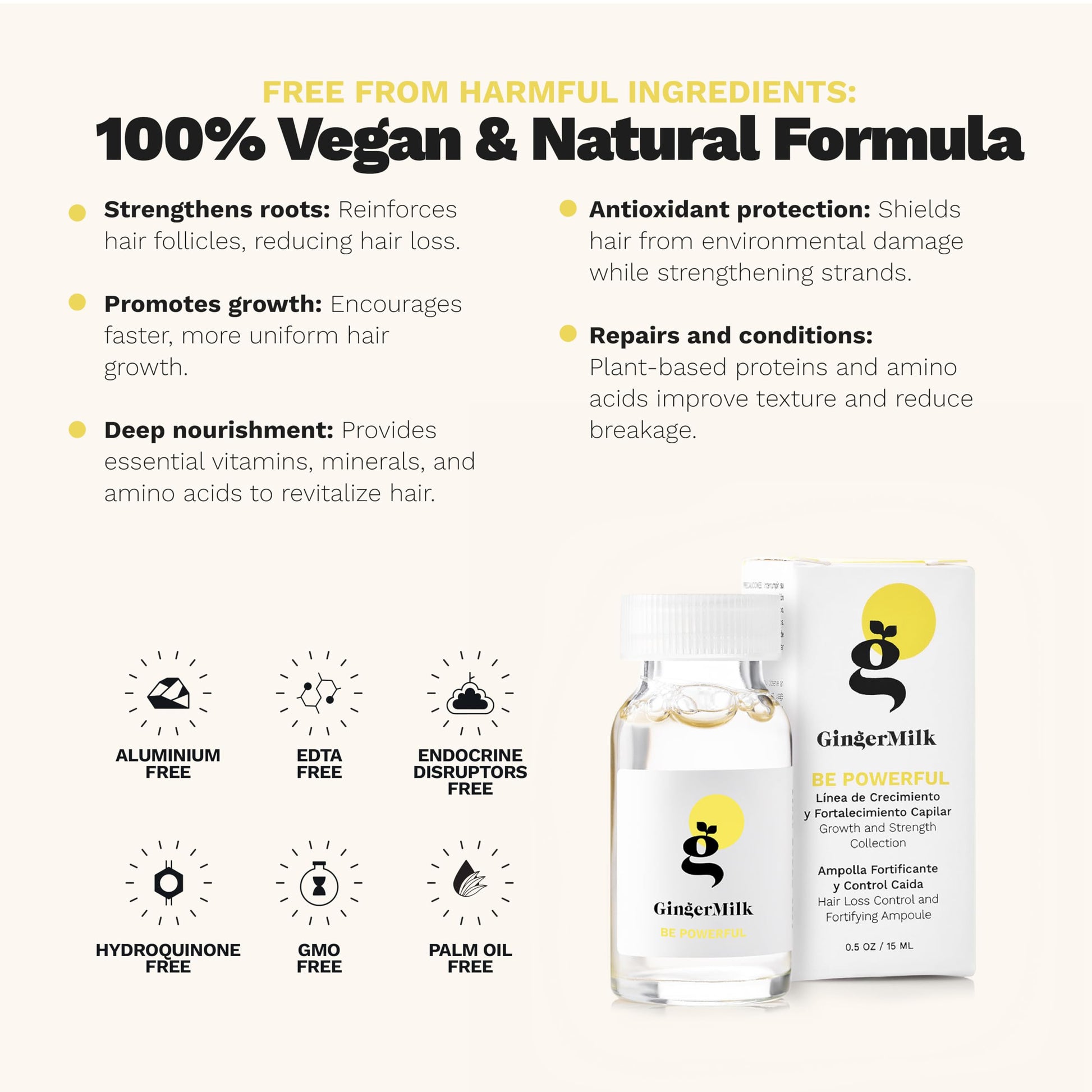 Ginger Milk - Ampolla para el crecimiento del cabello con biotina y jengibre, controla la pérdida de cabello, estimula el cuero cabelludo y fortalece las raíces, sé poderoso con leche de jengibre, paquete de 3 (0.5