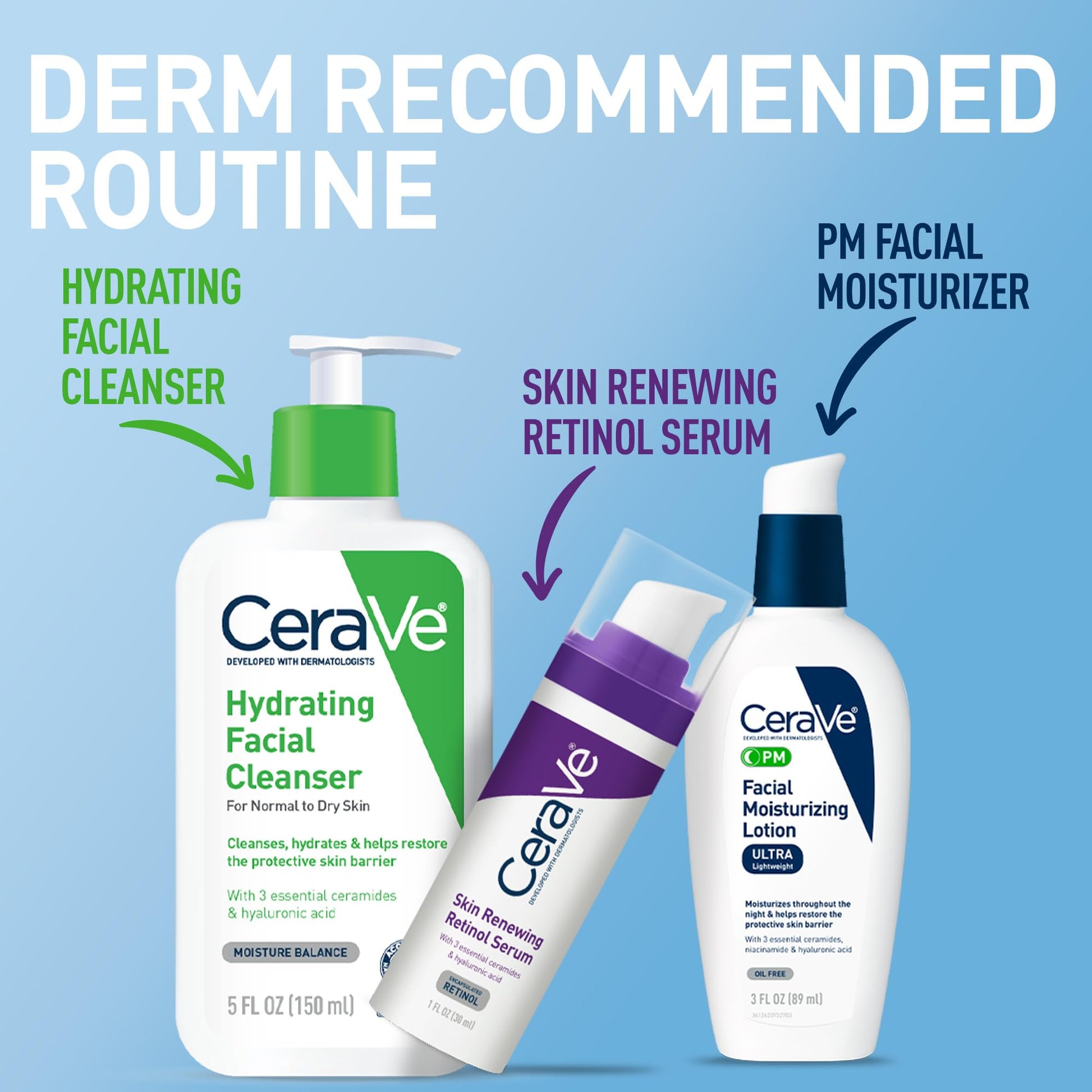 CeraVe - Loción hidratante facial PM Ultra ligero, PM