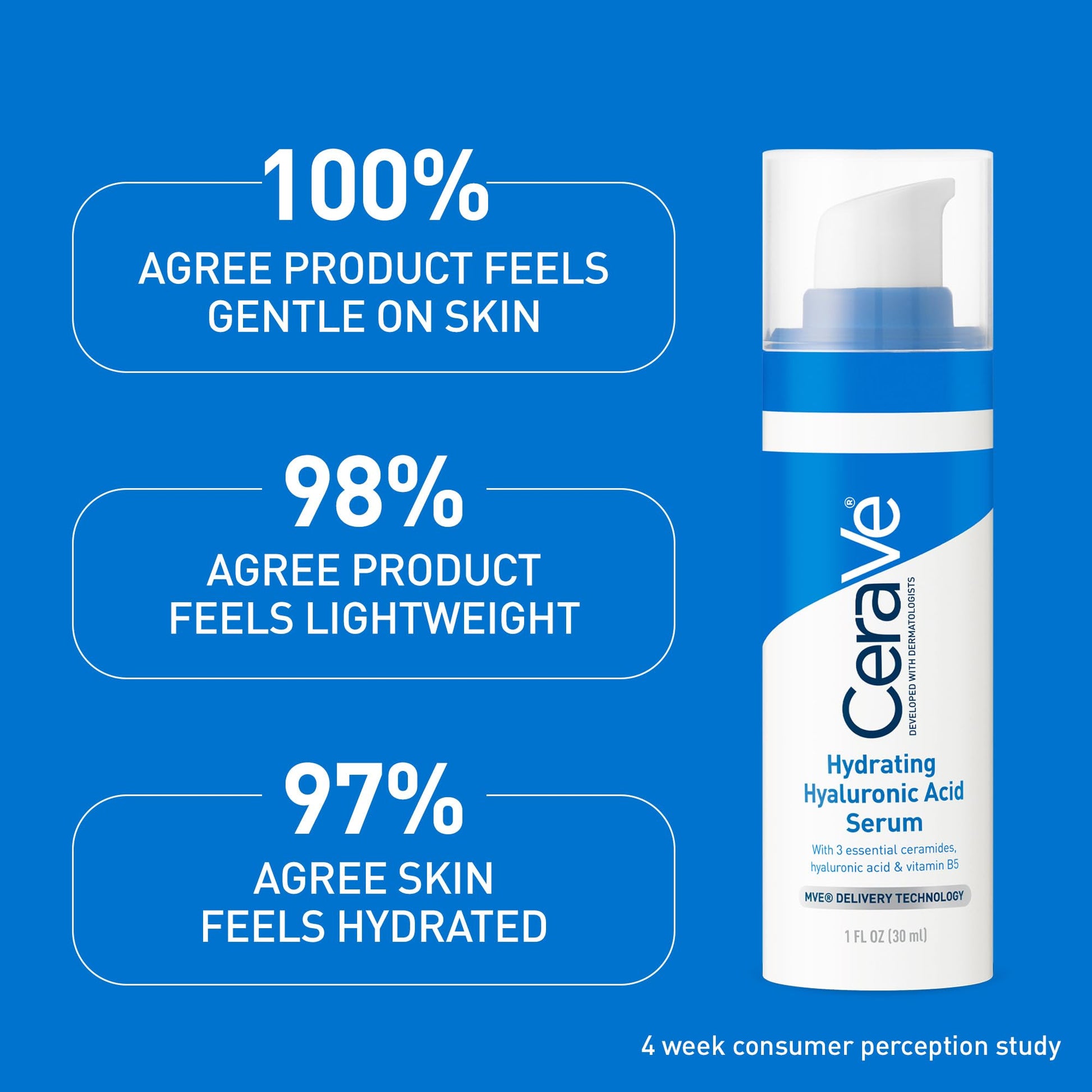 Cerave - Suero de ácido hialurónico para la cara con vitamina B5 y ceramidas, suero facial hidratante para piel seca, sin fragancia, 1 onza