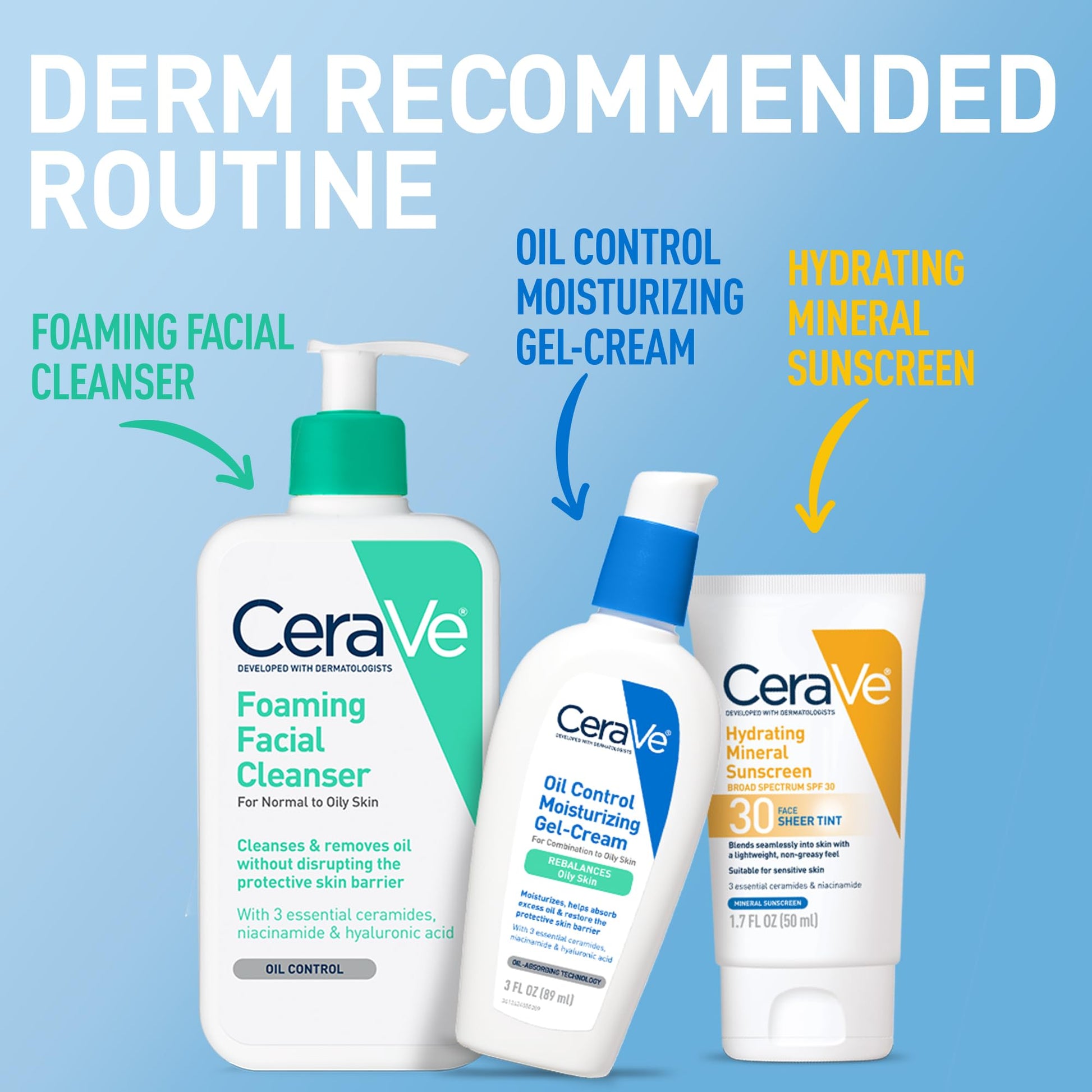 CeraVe - Gel hidratante Oil Control, crema hidratante facial para pieles grasas, niacinamida, ácido hialurónico y tecnología de absorción de aceite para reequilibrar la piel grasa, no comedogénica, sin fragancia ni aceite.
