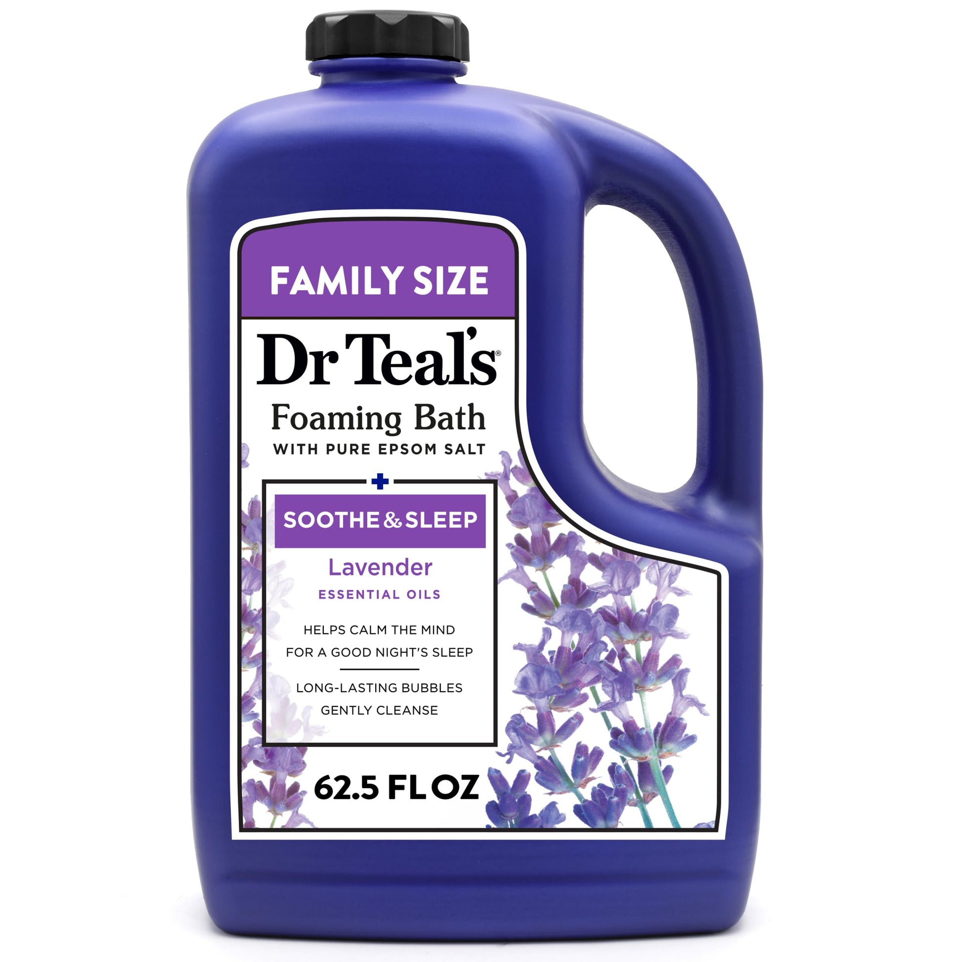 Dr Teal's - Baño espumoso con sal pura de Epsom, calma y duerme con lavanda, 62.5 onzas líquidas