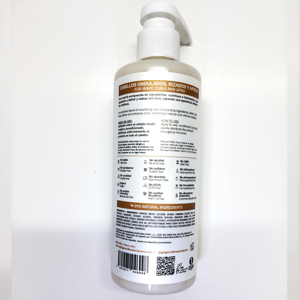 Ginger Milk - Leave-in Acondicionador con leche de jengibre para cabello rizado, ondulado y enrollado | Hidrata, nutre y fortalece | Crema para rizos y productos para el cabello rizado Be Yourself 8.5 oz