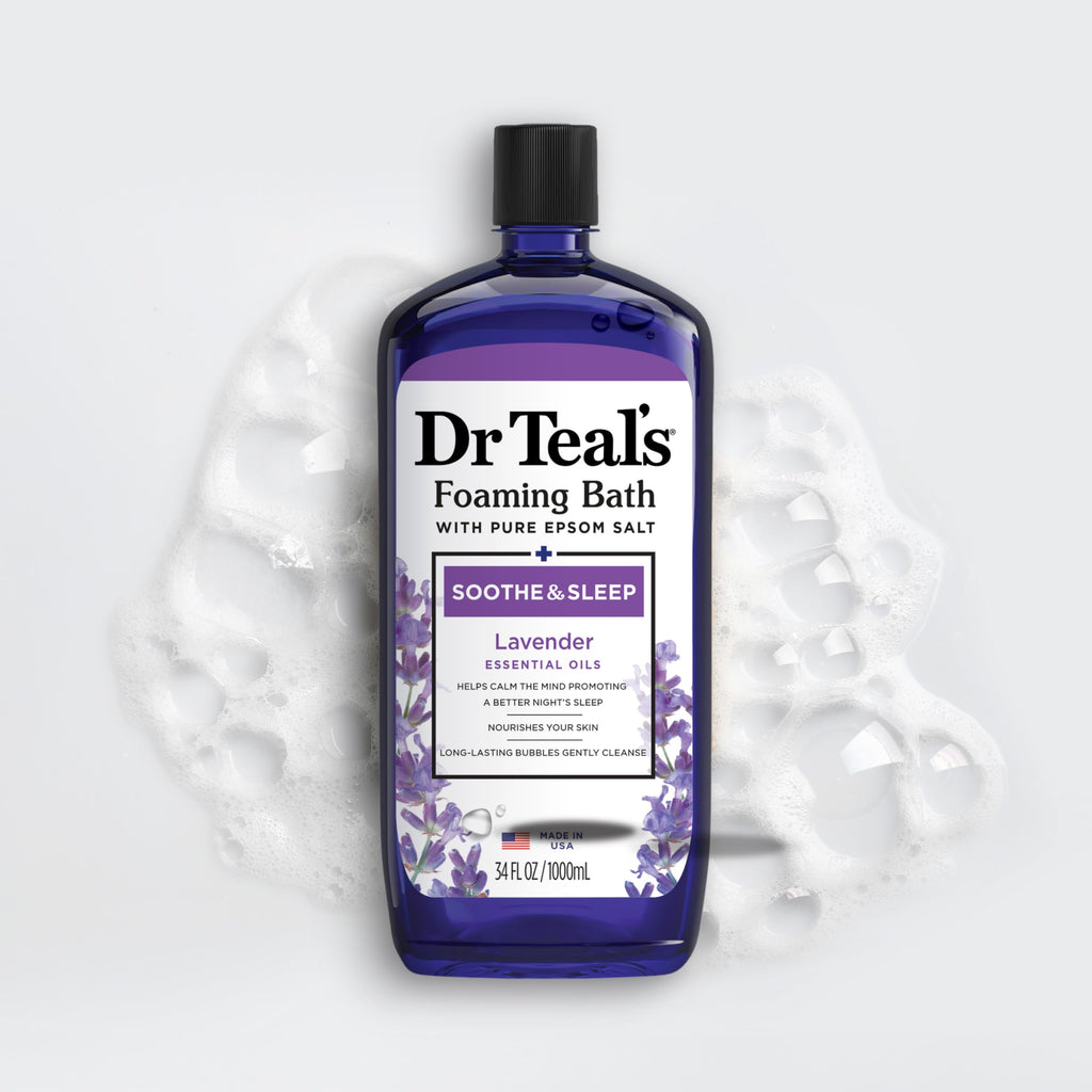Dr Teal's - Baño espumoso con sal pura de Epsom, calma y duerme con lavanda, 34 onzas líquidas (paquete de 4)